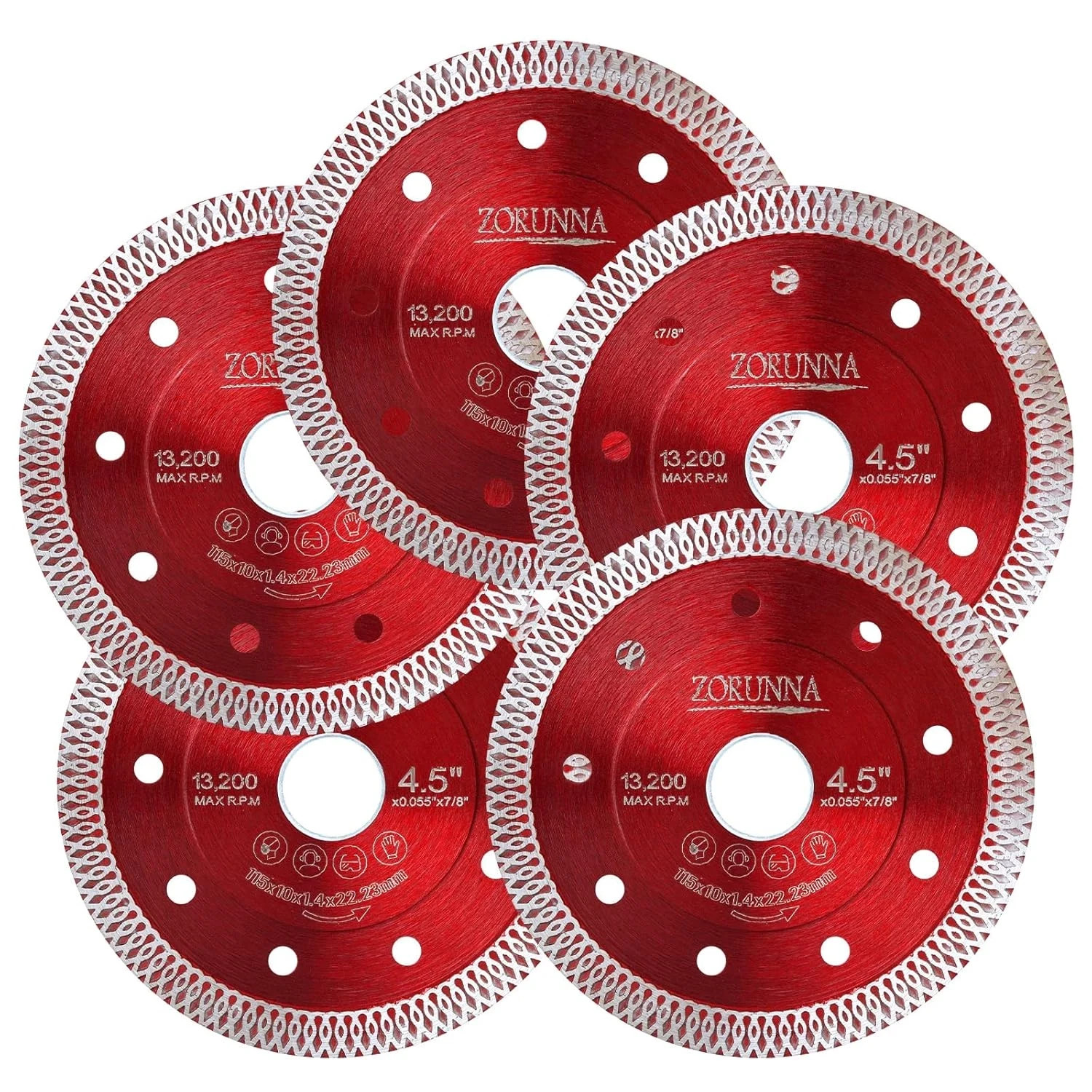 5Pcs Diamond Saw Blades, 4-1/2" Tile Grinder Cutting Blade for Angle Grinder Til