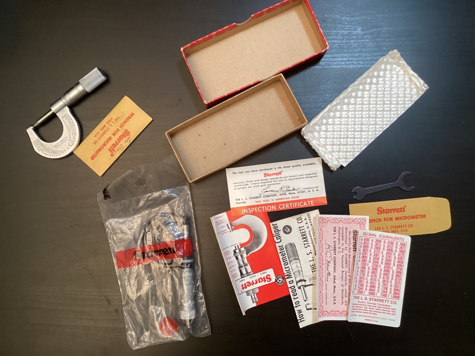 2 Vtg. Starrett Micrometers - No. 436L 1” Box Paperwork & Wrench & T230XRL