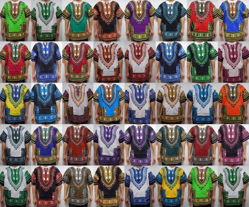 Dashiki African Mens Womens Shirts Hippie blouse 10 pieces Mix Colors WHOLESALE