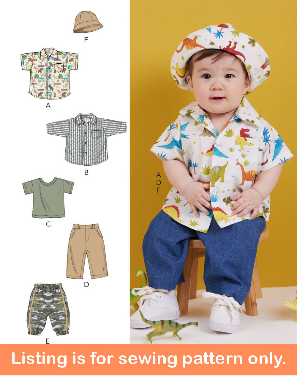 SEWING PATTERN Baby Boys Clothes Button-Down T-Shirt Sweatpants Jeans Pants 6949