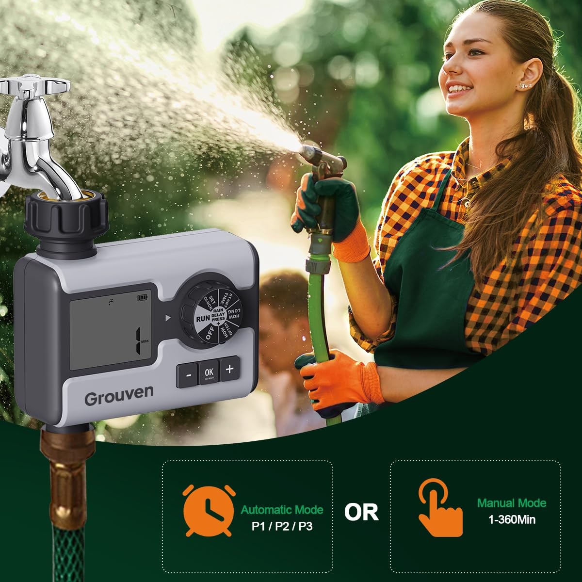 Garden Sprinkler Timer Dial Hose Faucet Programmable Water Timer with Rain De...
