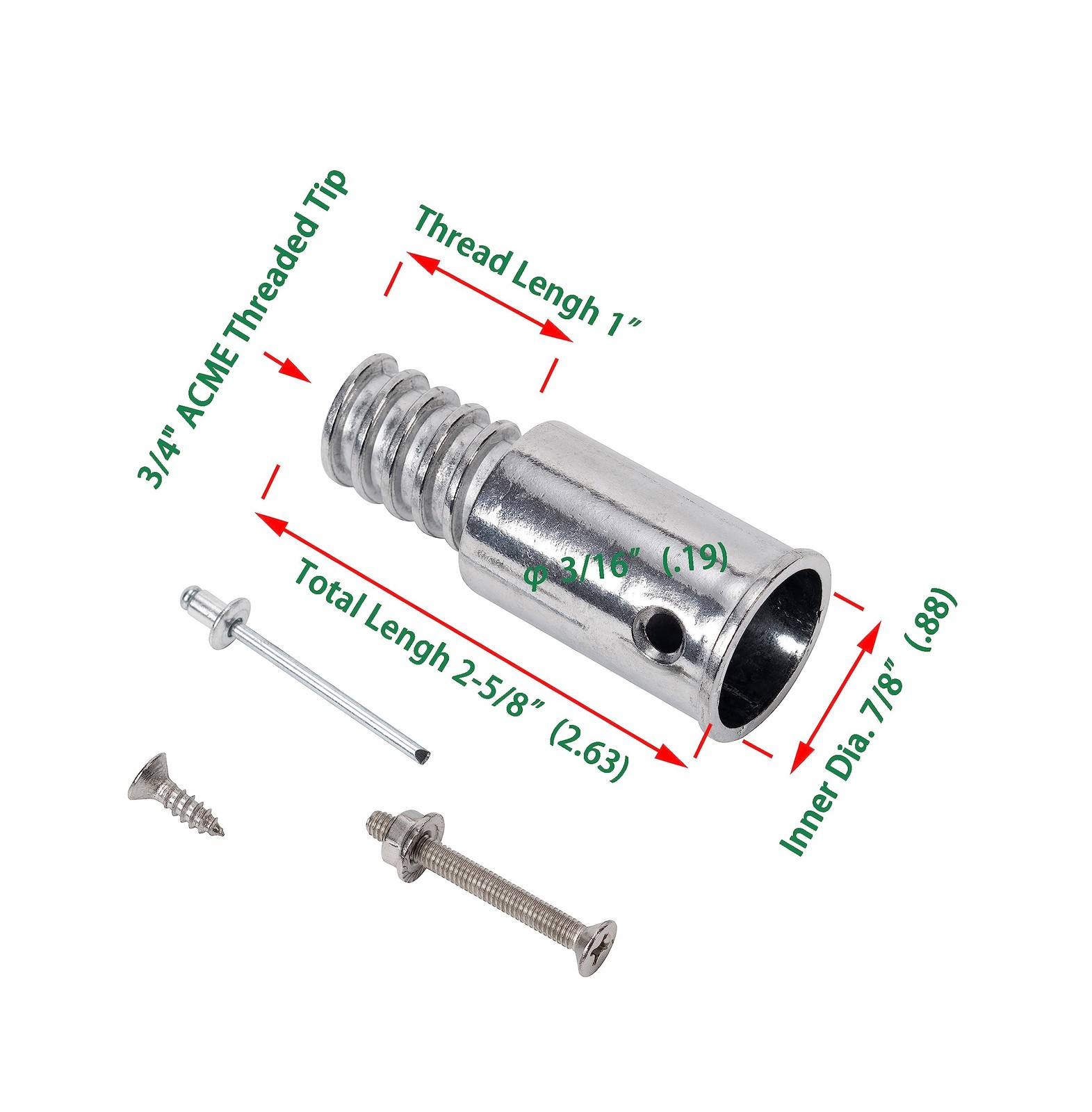 EESC2Y Threaded Tips Replacement for Extension Poles 1 in & 3/4 in, Sliver