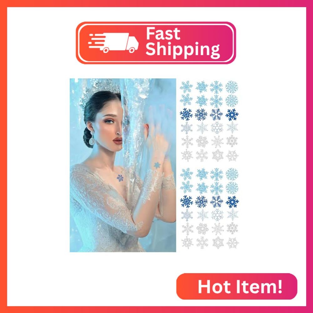 Glitter Snowflake Temporary Tattoos, 120PCS Winter Snowflake Sticker Tattoo Cute