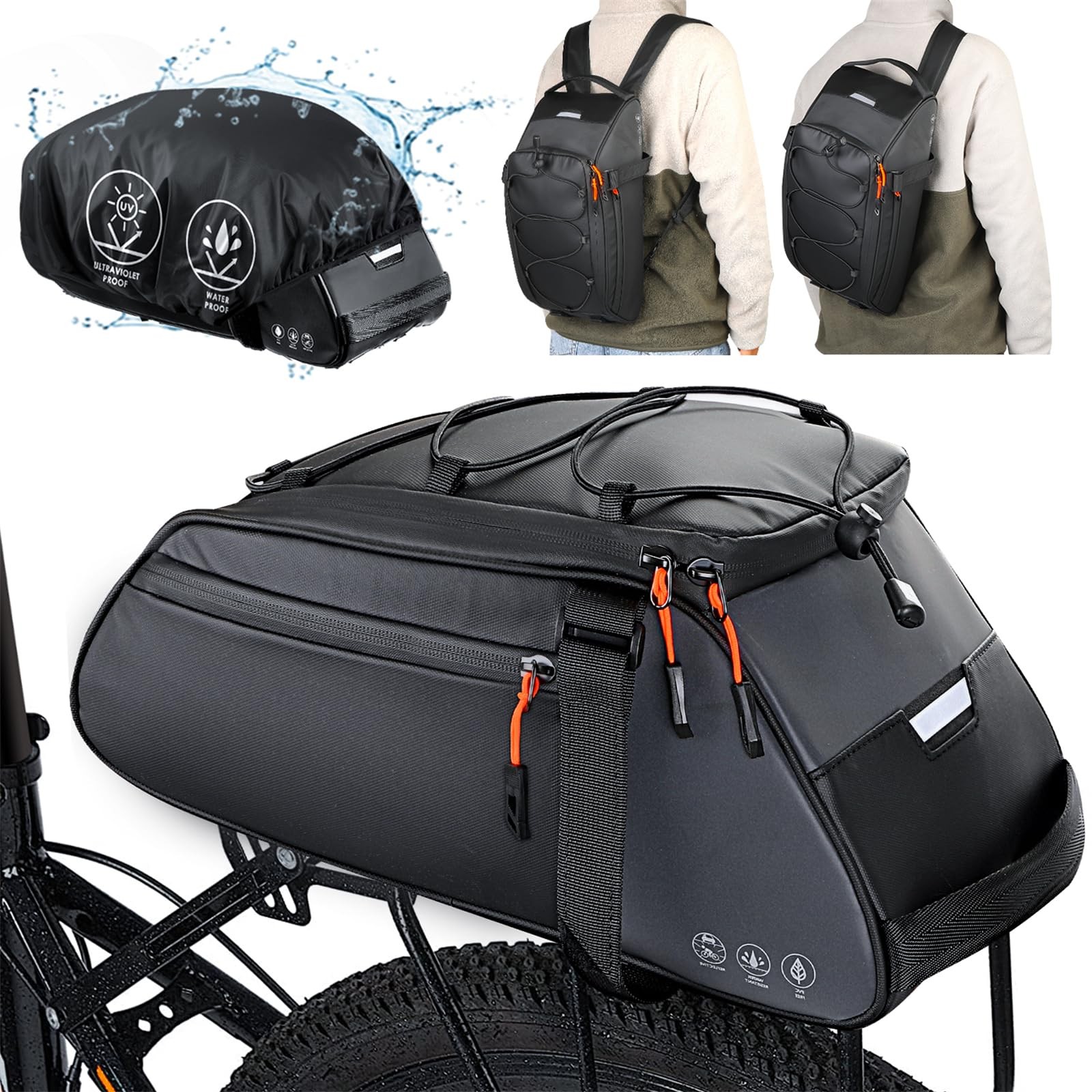 WOTOW Bike Rack Bag Waterproof - 10L Large Large, 2. Black - (Backpack)
