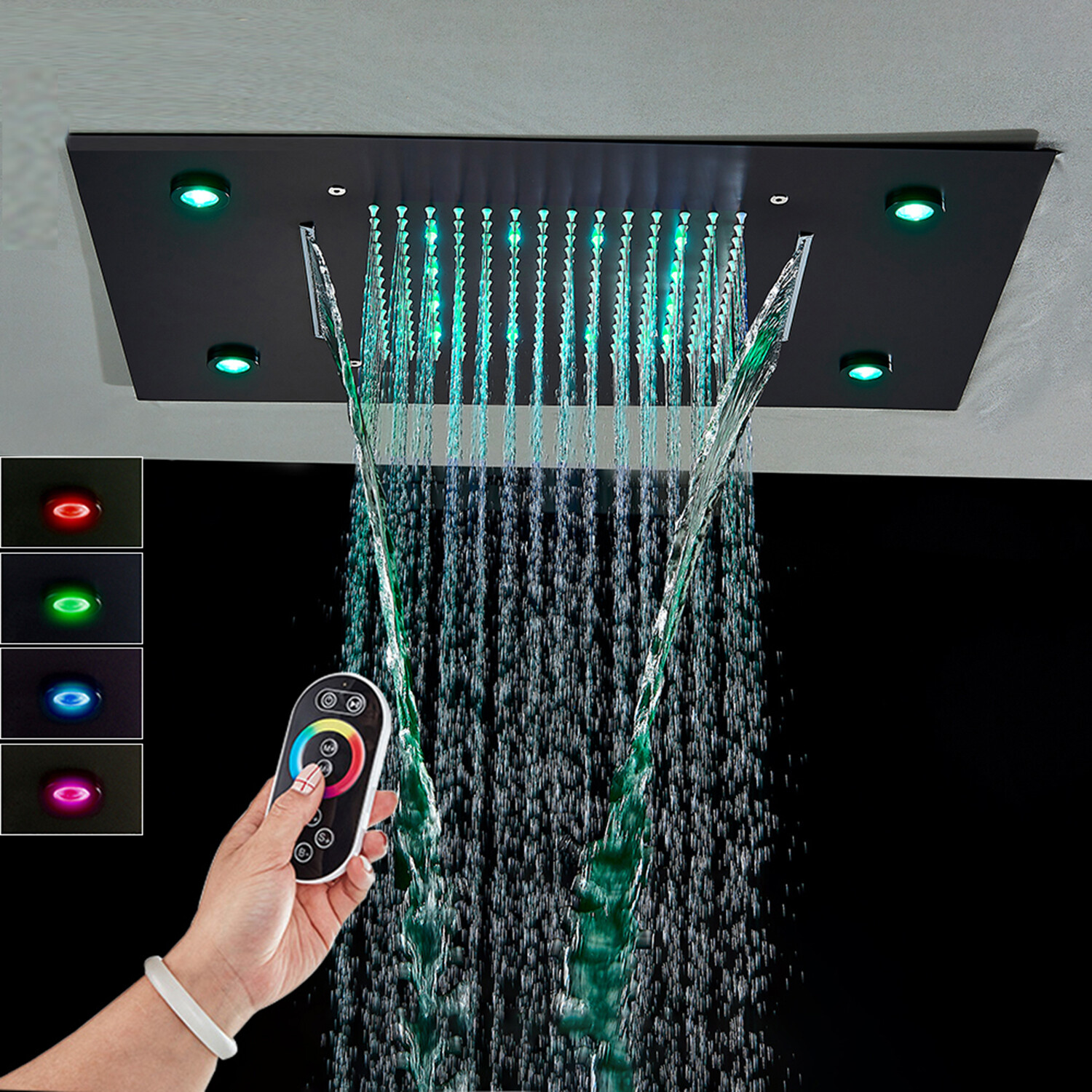 Luxury LED Rain Waterfall Shower Head High Pressure Ceiling Top Overhead Sprayer