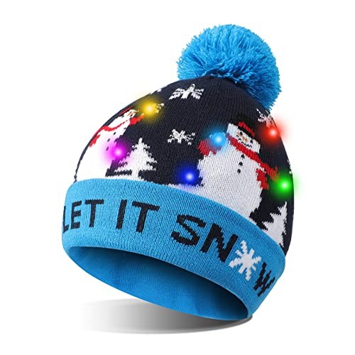 TAGVO LED Light Up Hat Beanie Knit Cap, Colorful LED Xmas Pattern 03 (1 Pc)