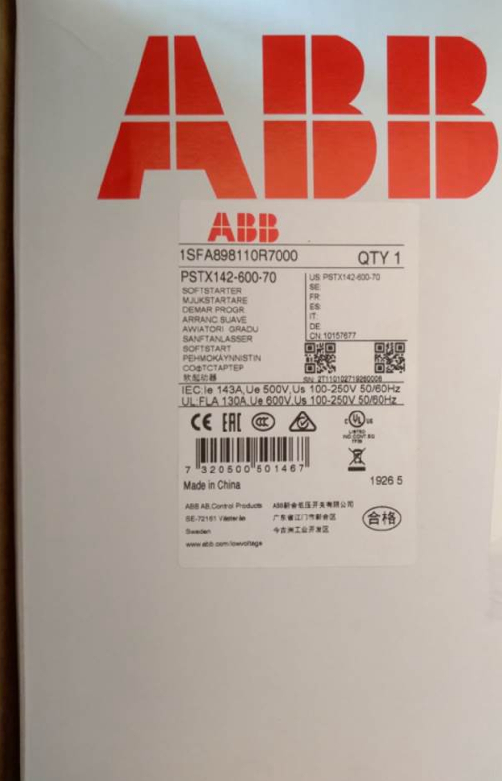 NEW ABB soft starter PSTX142-600-70 1SFA898110R7000