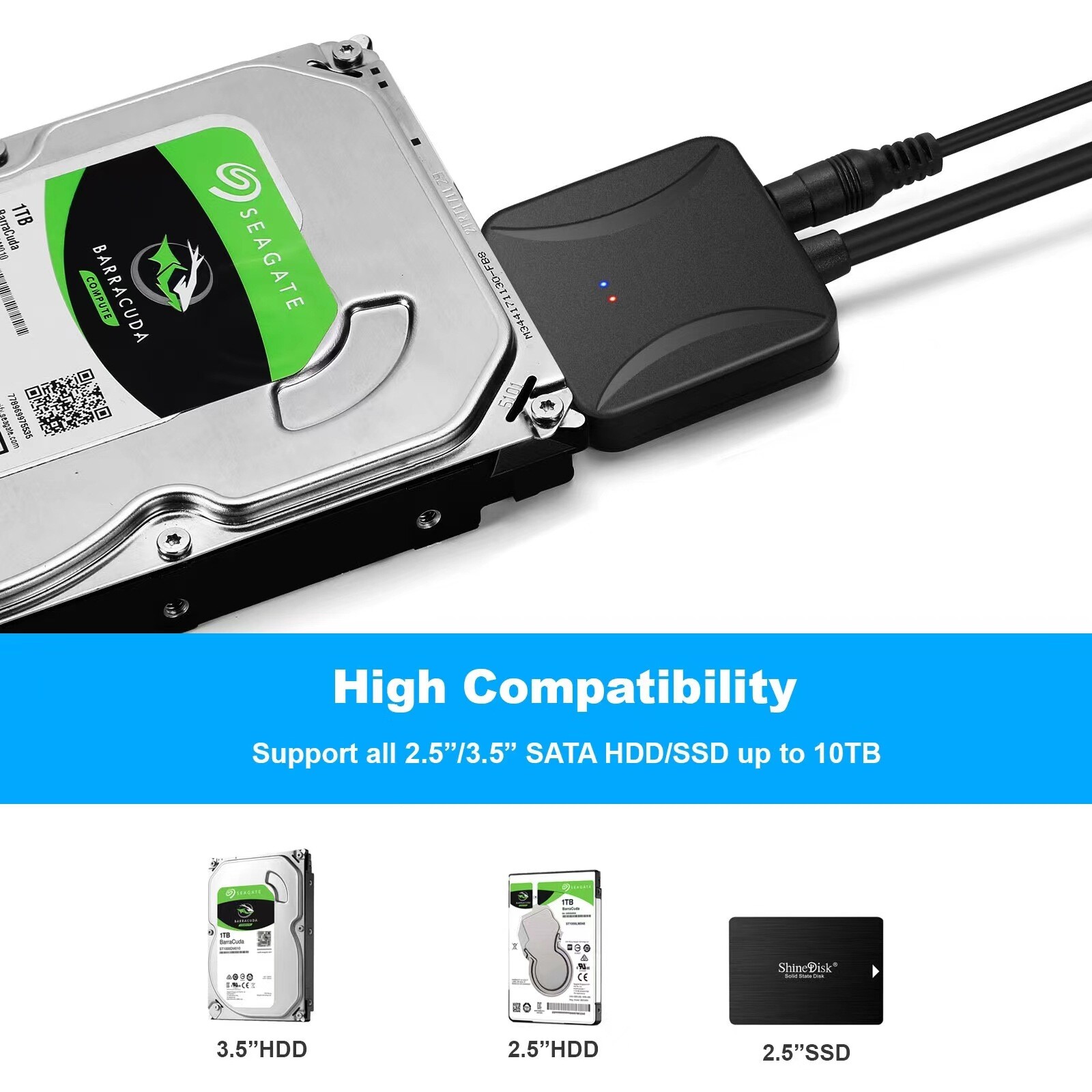 USB 3.0 to SATA External Hard Drive Reader 2.5" 3.5" HDD SSD Power adapter LOT