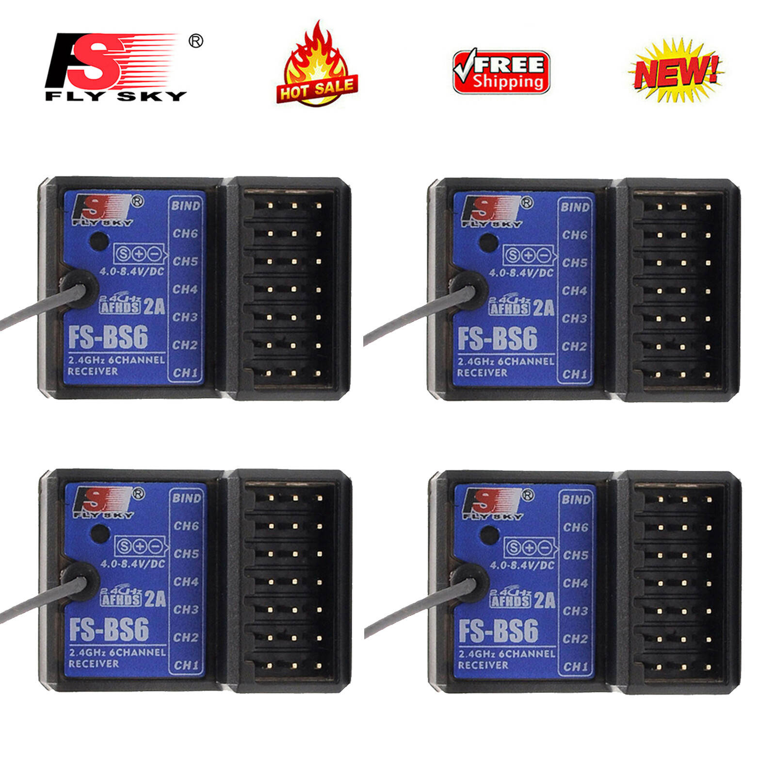 4PCS FlySky FS-BS6 Receiver 2.4Ghz 6CH AFHDS2 for FlySky Transmitter RC Car Boat