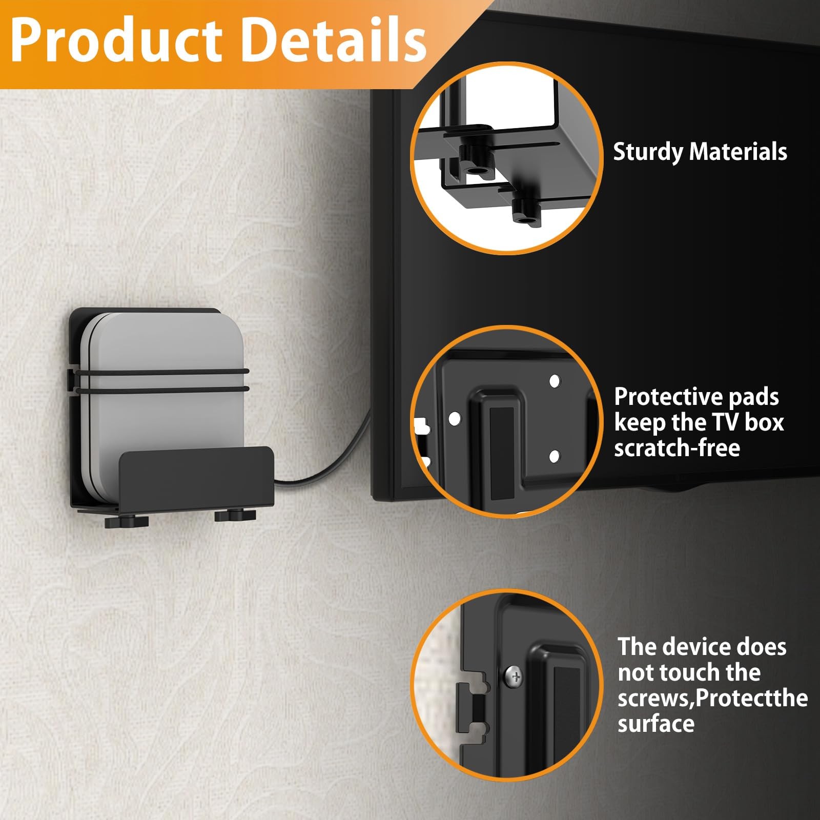 Cable Box Mount, Modem Adjustable Wall Mount Bracket Black
