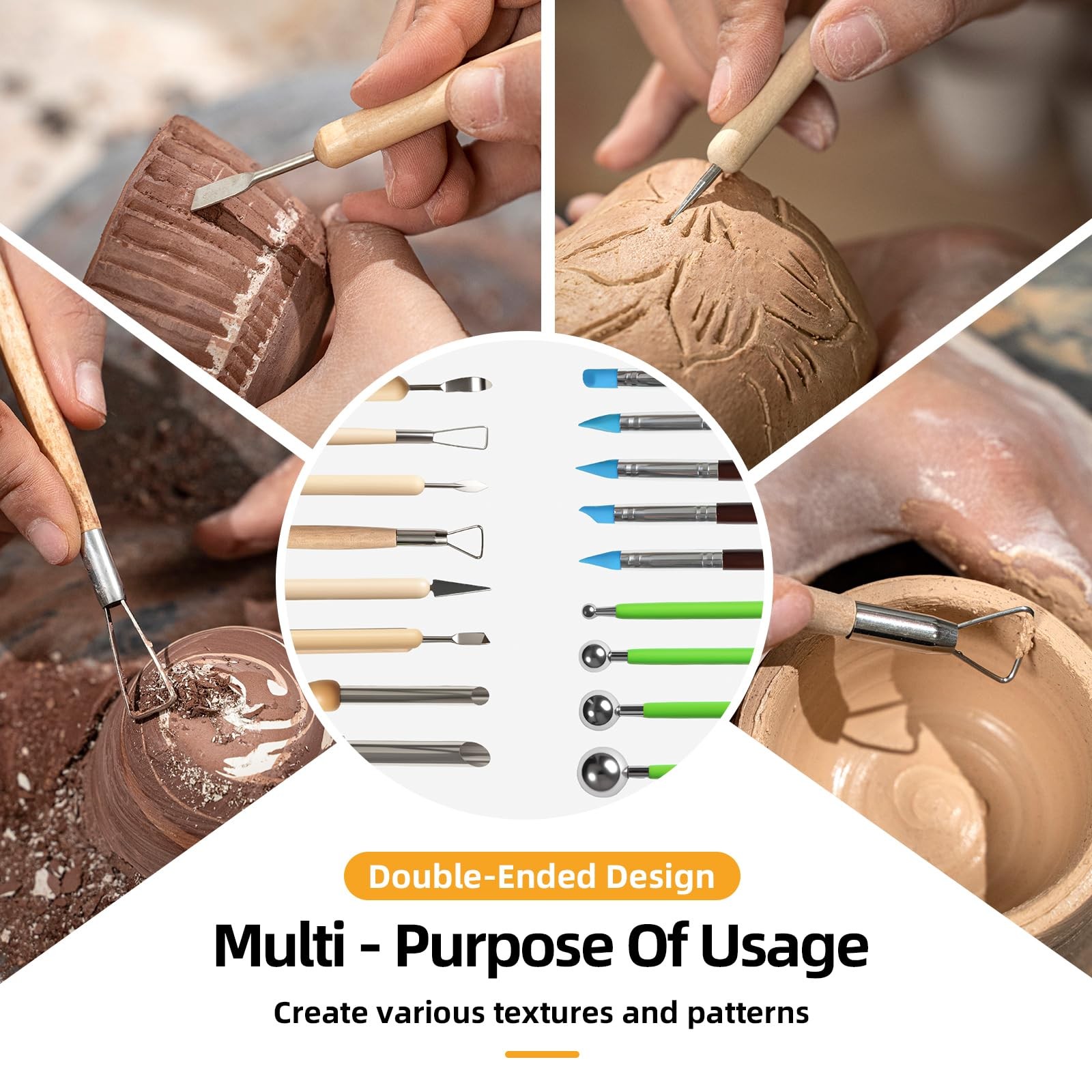 38 Pcs Pottery Tools & Dry Clay Tools Kit – Modeling Tools Set for Carving, S...