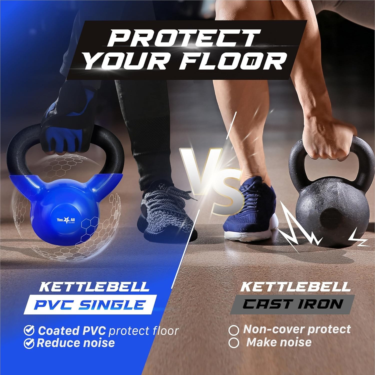 Kettlebell, 5-100 LB Vinyl Coated Cast Iron Strength Training Kettlebells for...