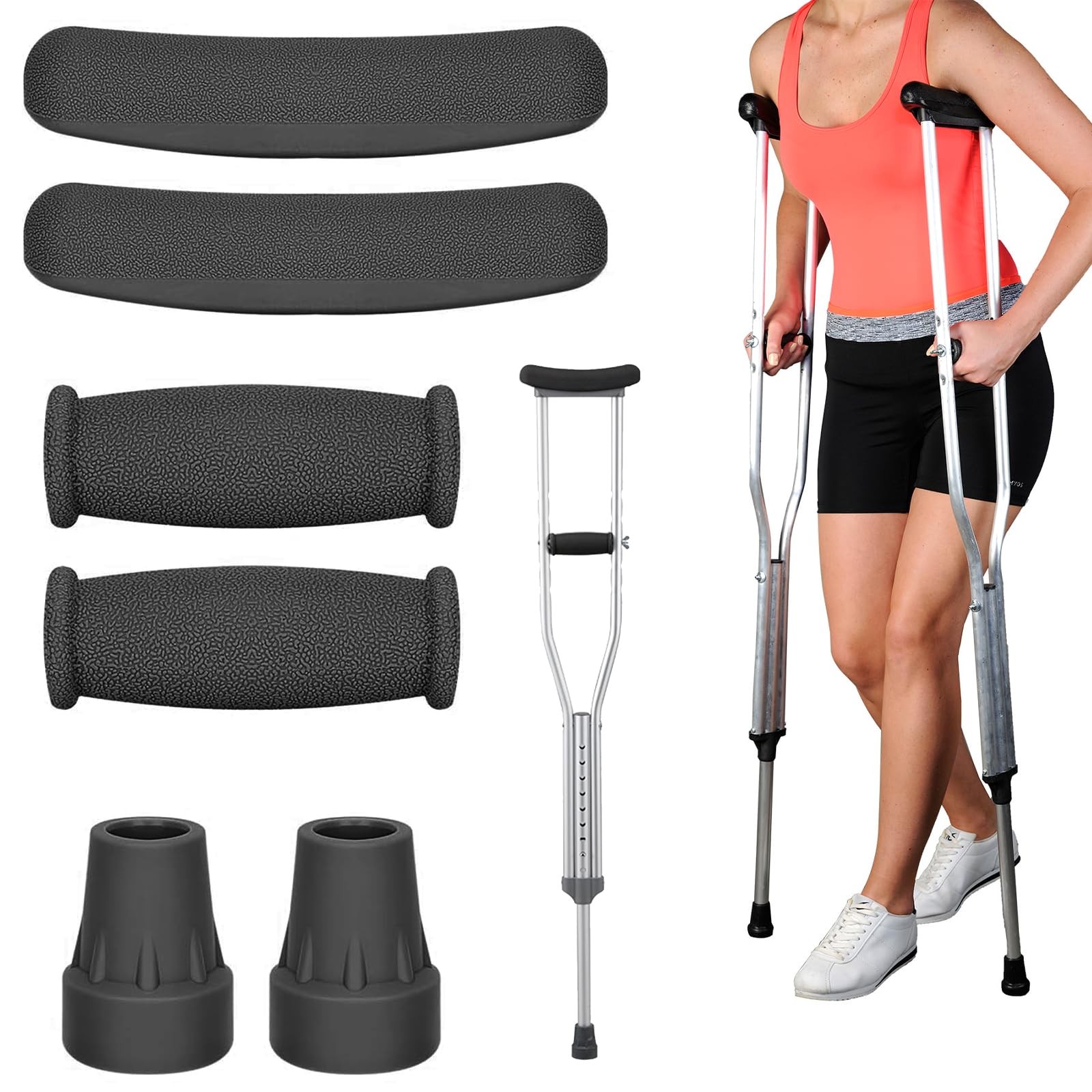 Crutch Pads, 6 Pcs Crutch Accessory Crutch Parts and Caps Set , Universal Com...