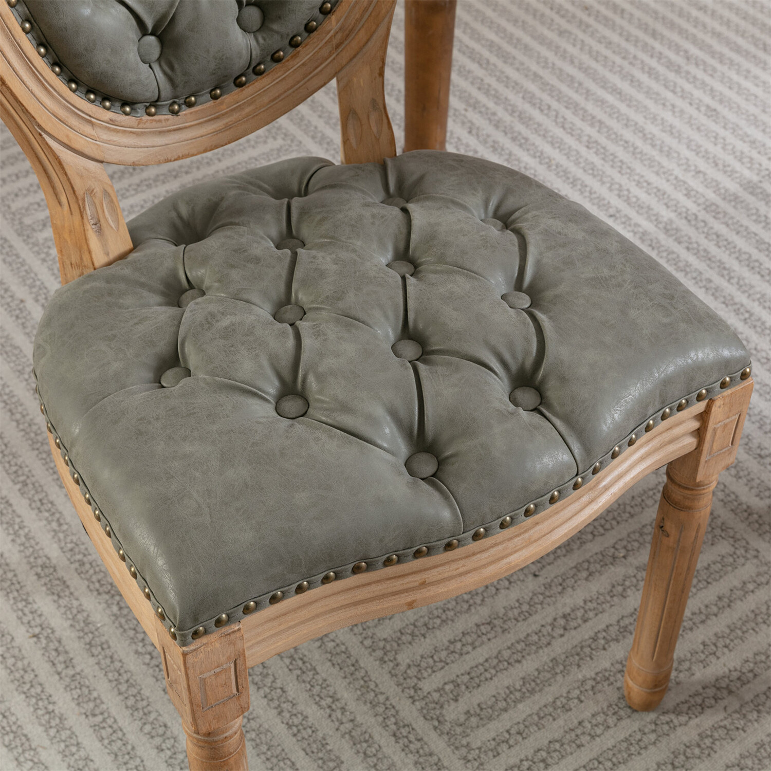 Set of 2 Wood Dining Chair PU Upholstered Kitchen Dining Chair with Wood Legs