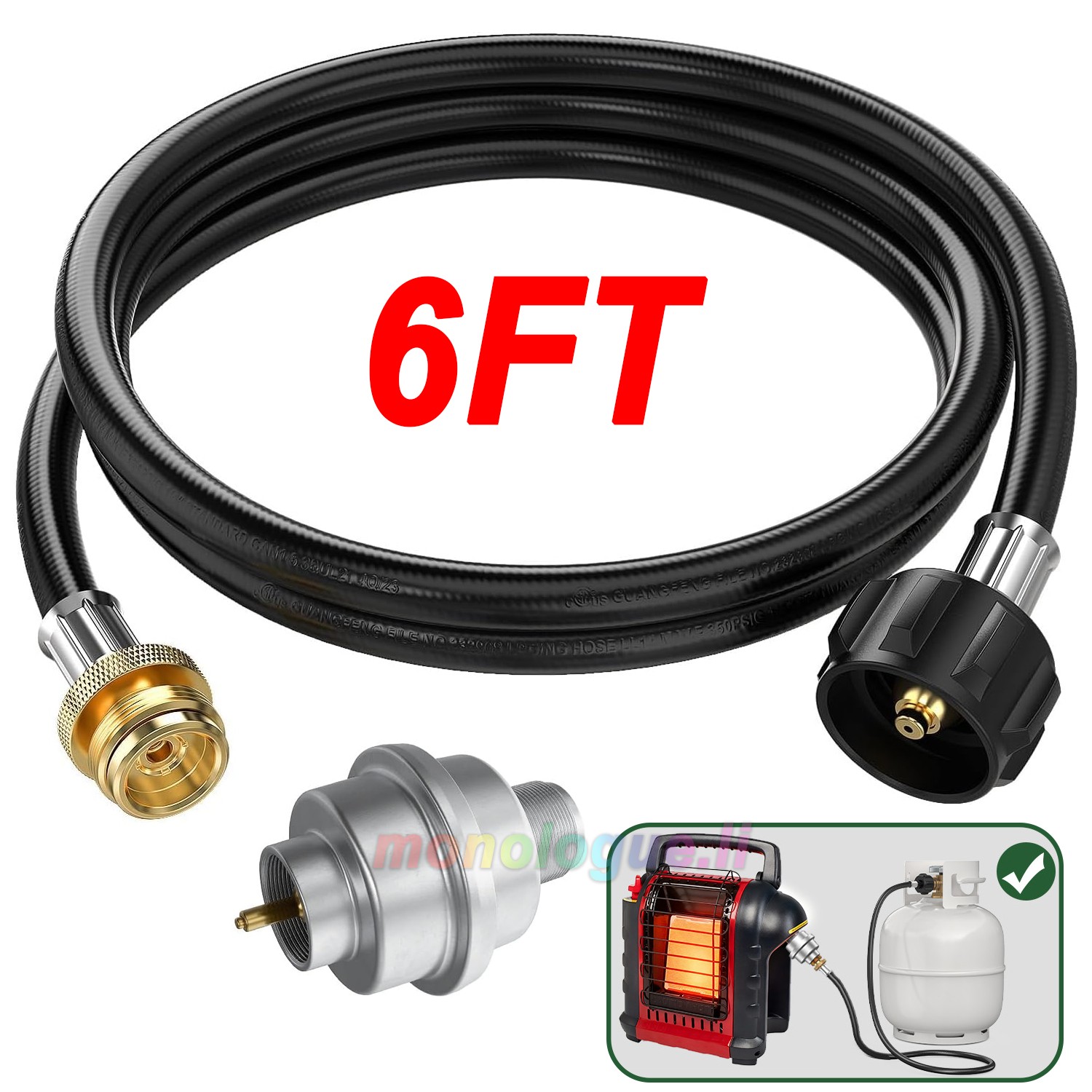 Propane 6FT Hose with Fuel Filter - 20-45 Lb Propane Tanks for Mr.Heater Buddy