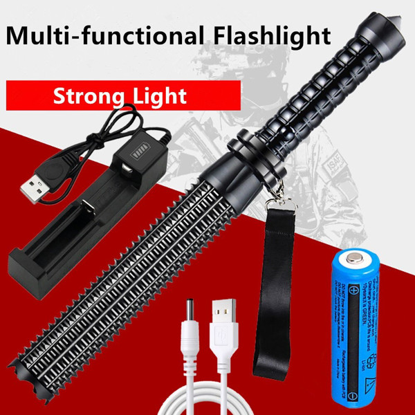 USB Rechargeable LED Flashlight Retractable Torch 3-Mode Zoomable Security Light