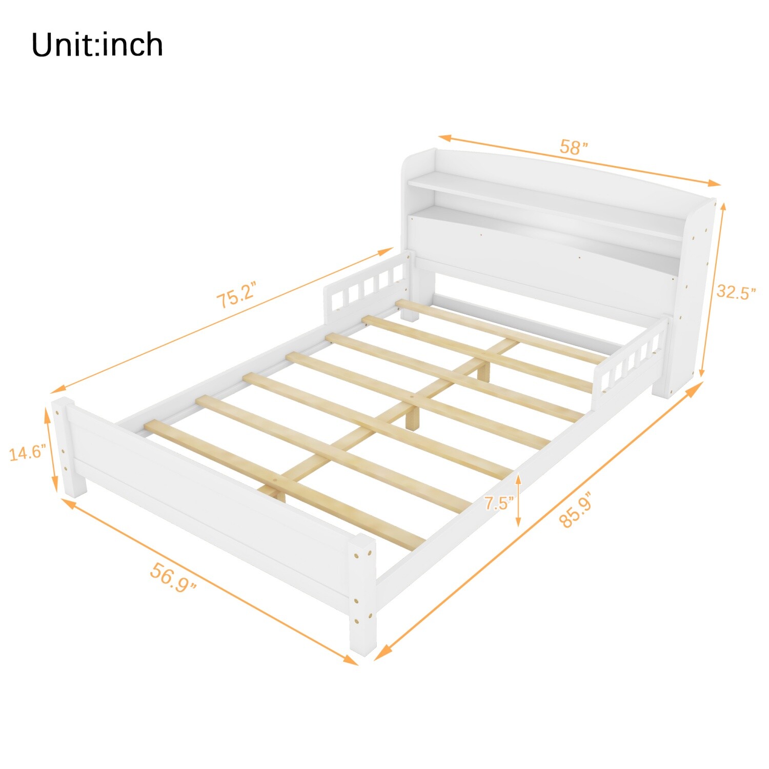 Full Size Bed Frame Wood Platform Bed Frame w/ Storage Headboard & LED Light