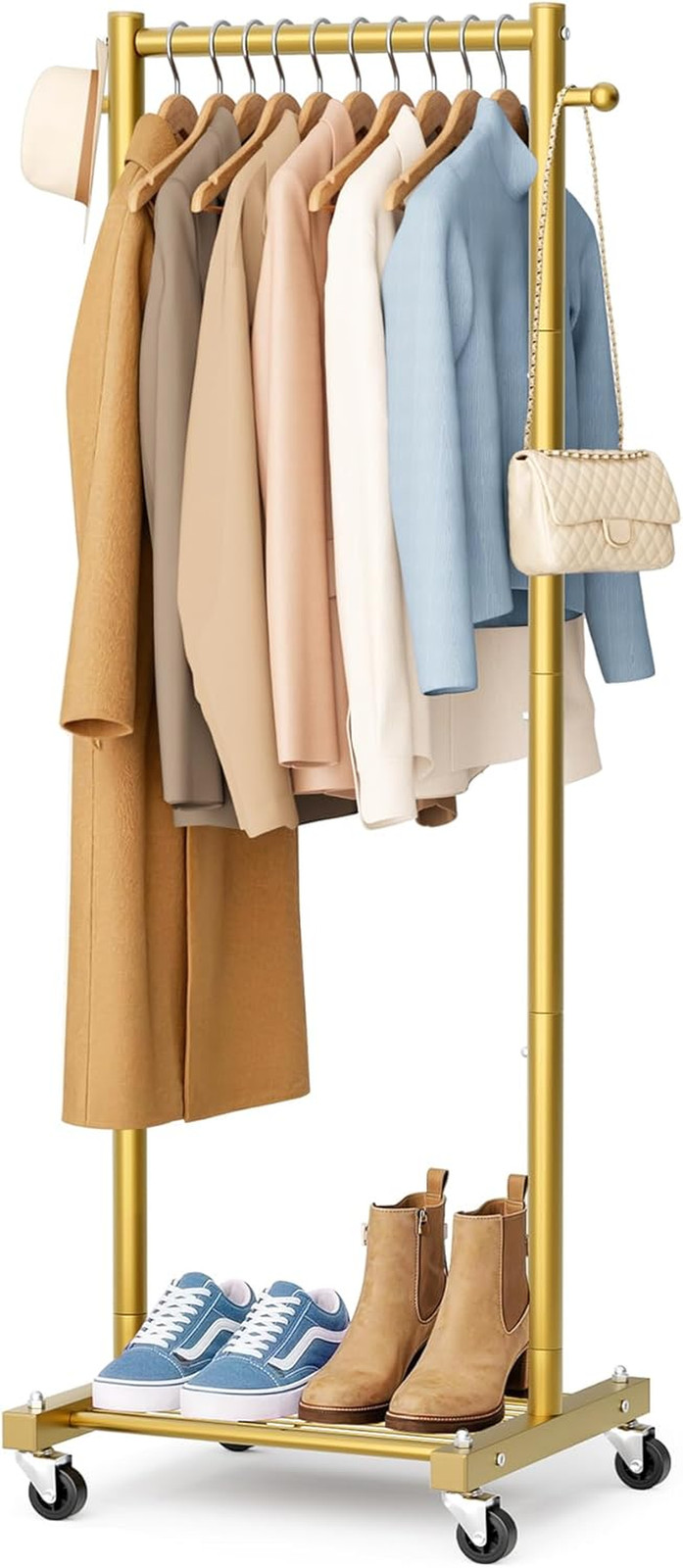 Small Clothes Racks for Hanging Clothes, Rolling Clothing Rack with Shelves, 60"