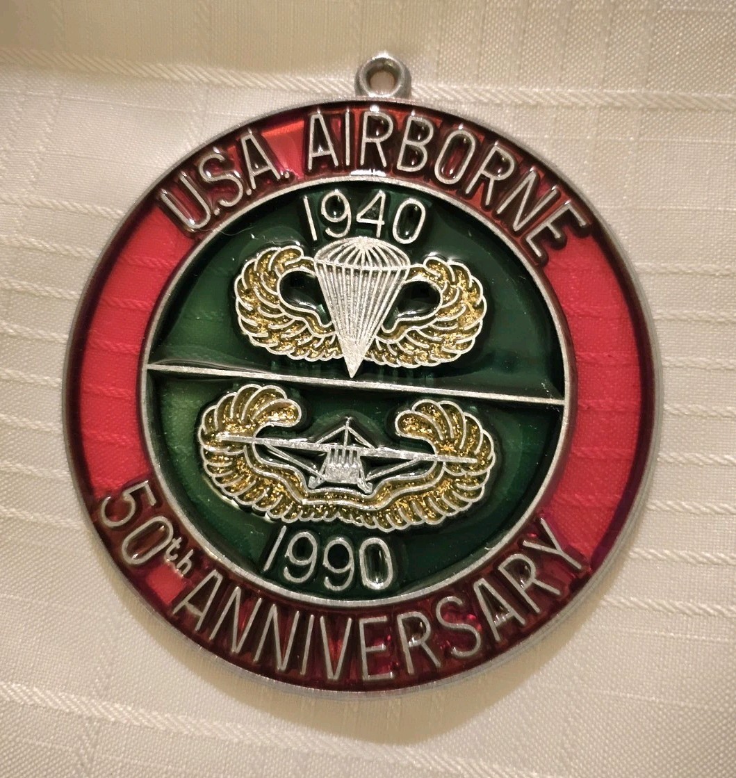 USA Army Airborne 50th Anniversary 1990 Suncatcher Window Ornament Vintage