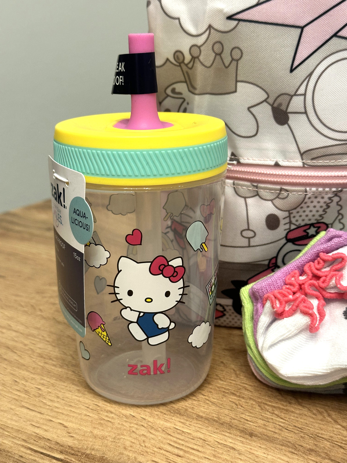 Hello Kitty 10" Backpack, Hello Kitty Tumbler, HK 5 socks & 2 Flocked Figure Set