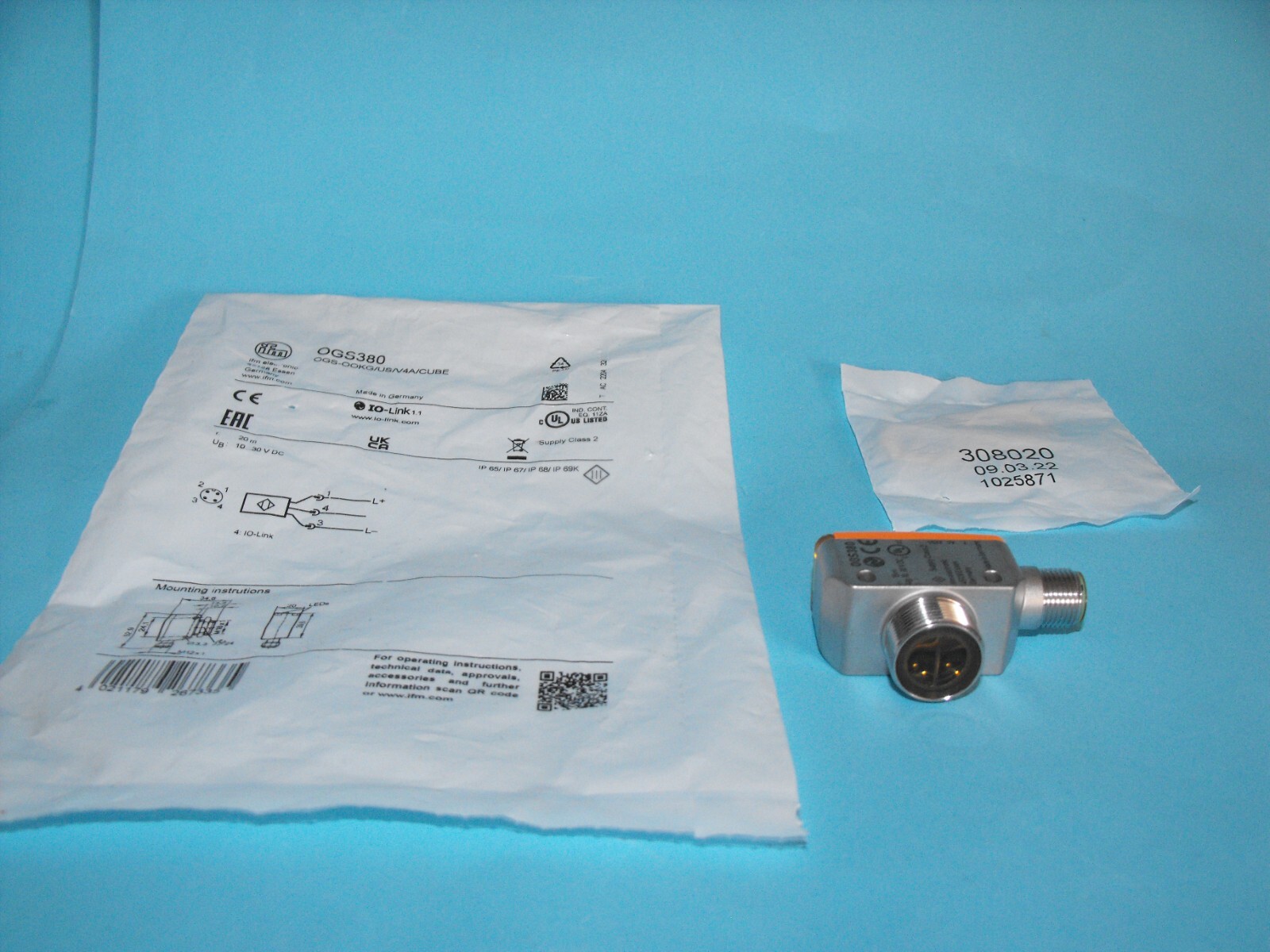 IFM Electronic OGS380.OGS-OOKG/US/V4A/CUBE.Through-beam Sensor Sender.NEW