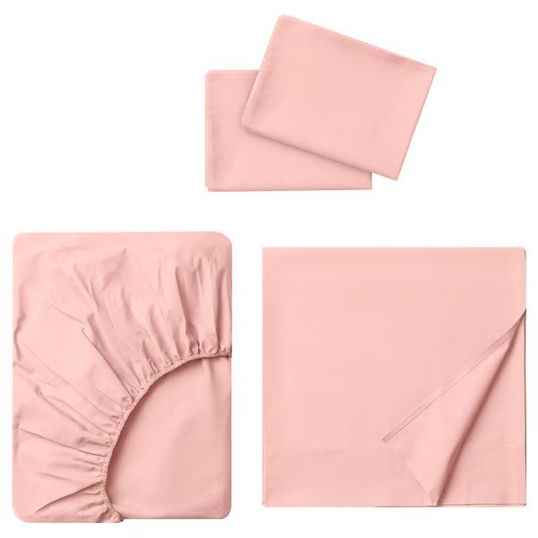 IKEA DVALA Full/Double Sheet set, Light Pink sheet, fitted sheet + 2 Pillowcases