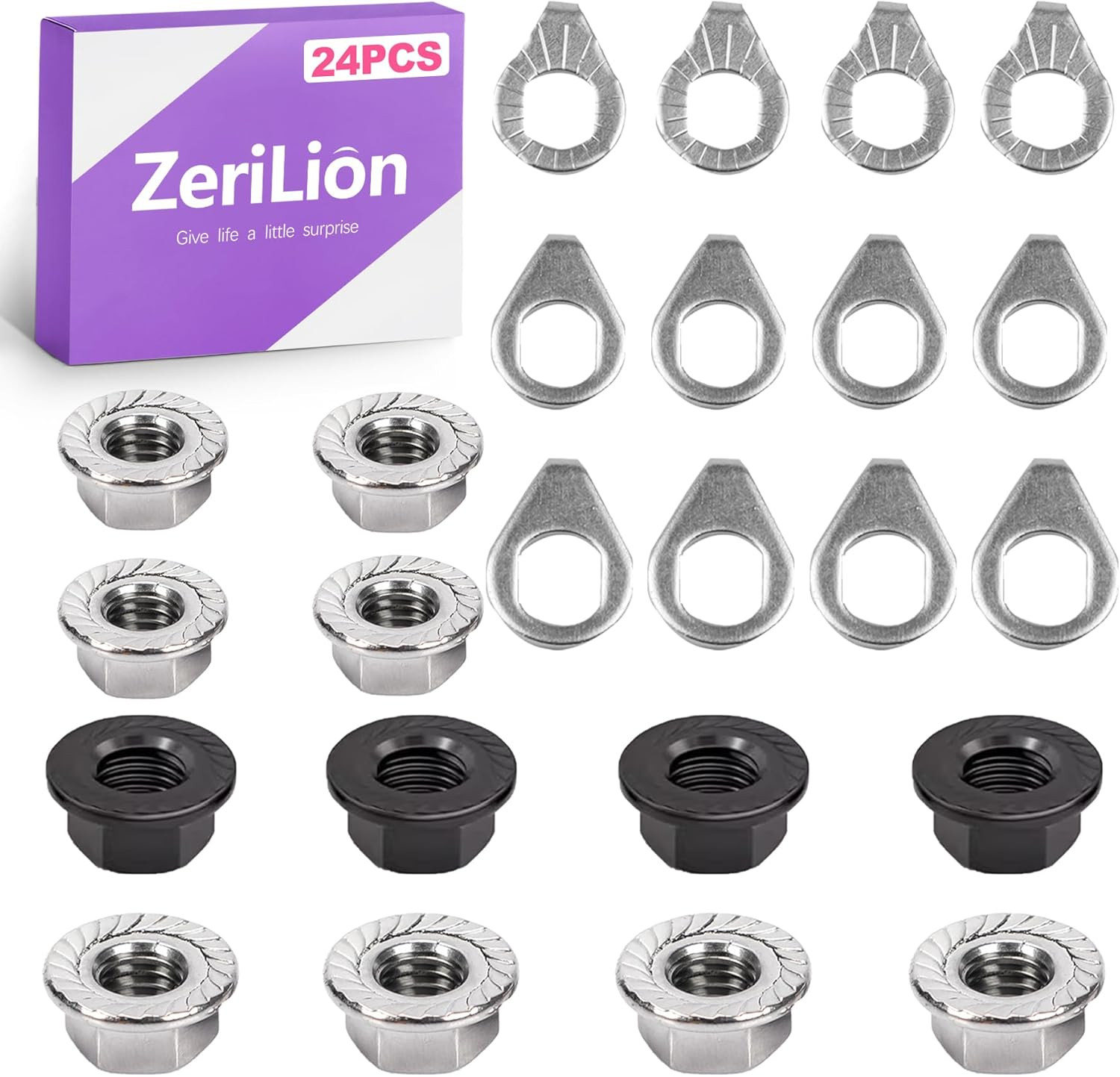 24 PCS Bike Axle Nut and Washer Kit - M8 M9.5 M10 Bicycle Replacement Parts - Mo