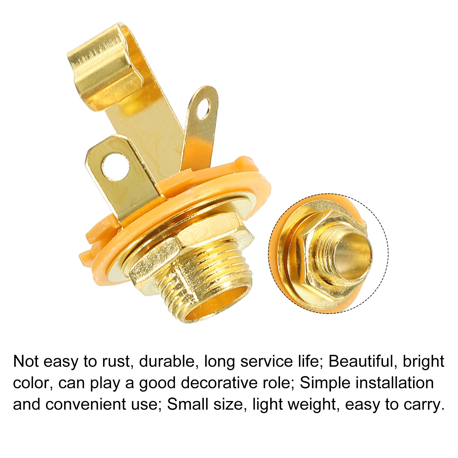 Guitar Input Jack 1/4" Stereo Jack Mono Panel Mount Socket Gold 1Pcs