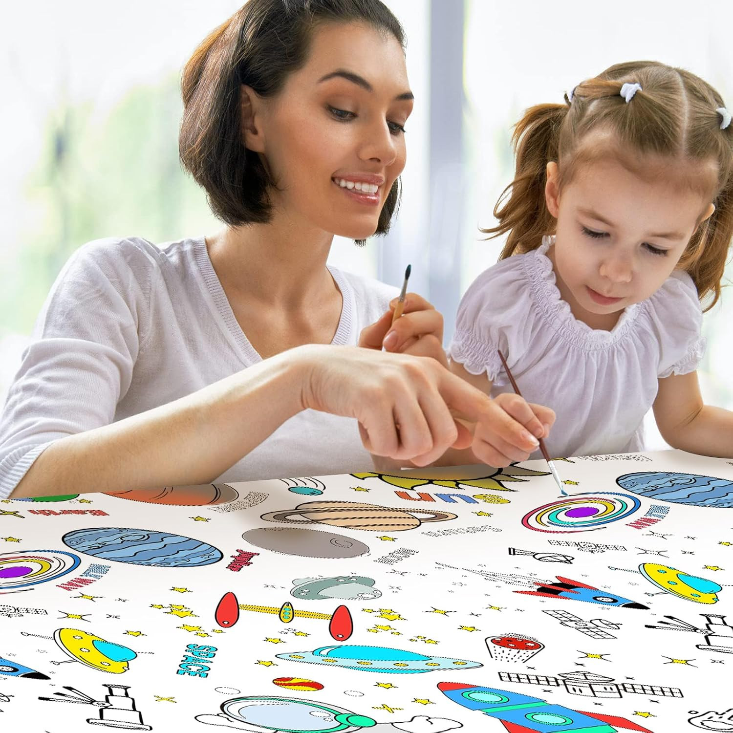 Giant Outer Space Coloring Tablecloth for Kids - Solar System Universe Paper Tab