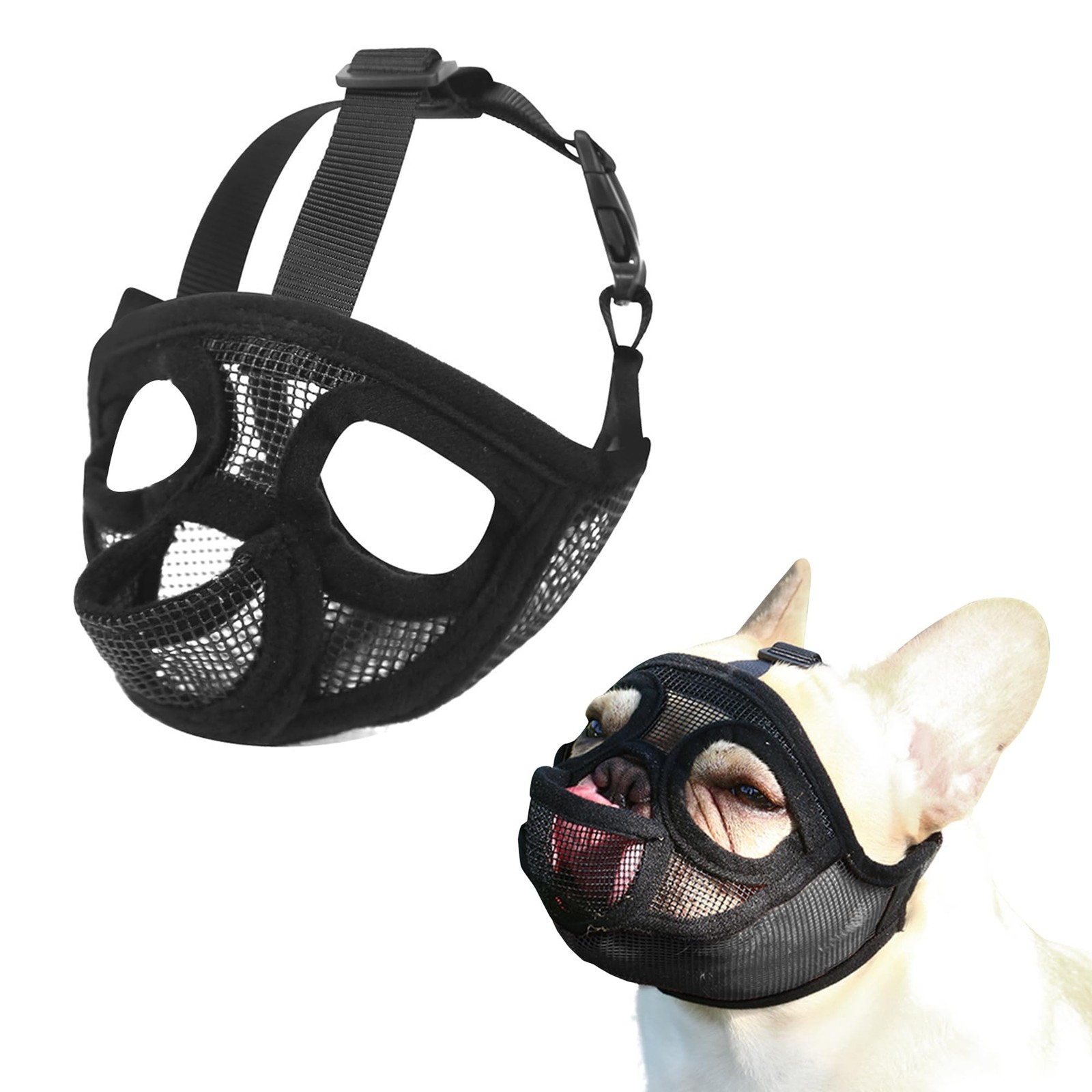 JOYPAWS Short Snout Dog Muzzle, French Bulldog Muzzle S, Black-tongue out