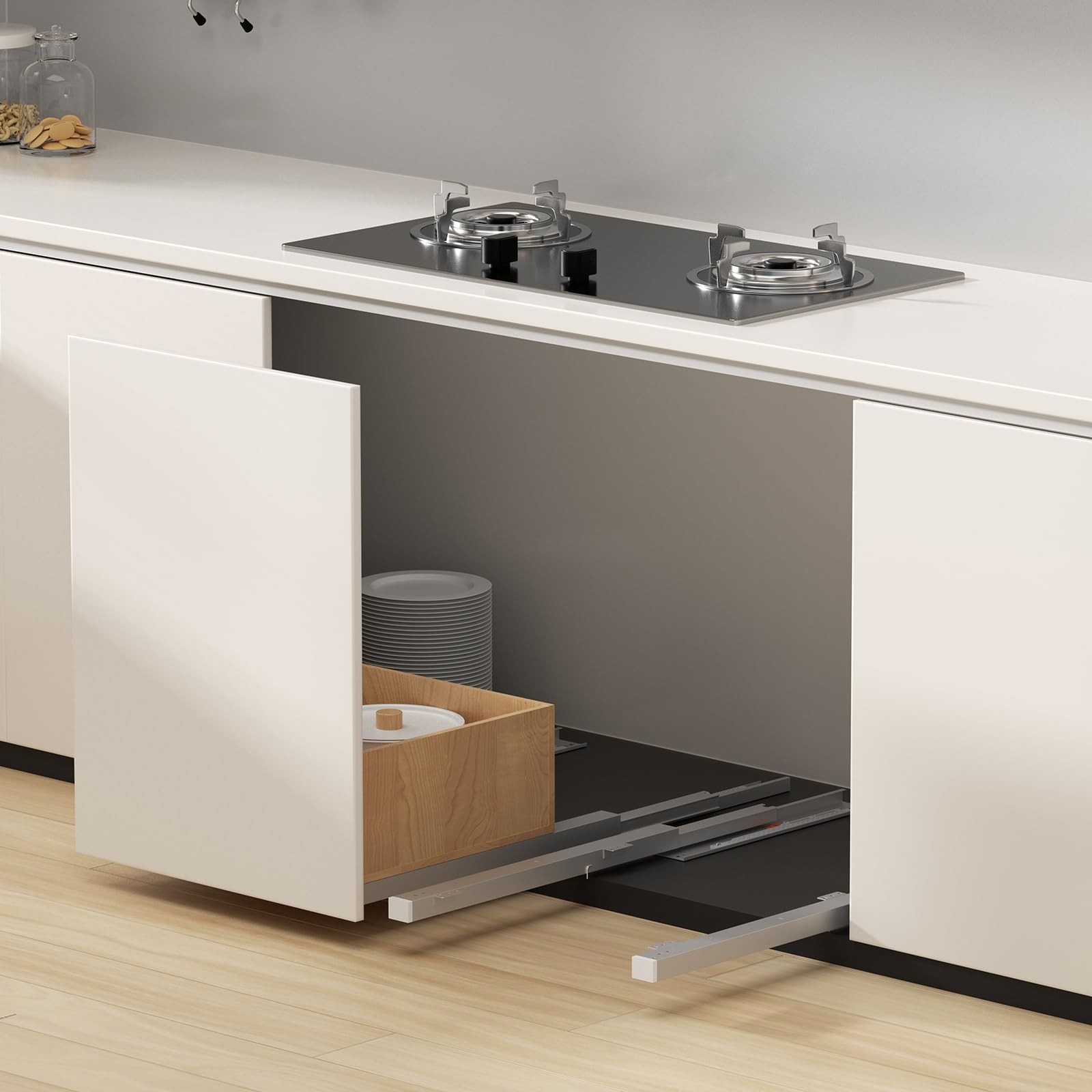 Pair Undermount Drawer Slides Bottom Mount Pull Out Shelf Slider Under Mount ...
