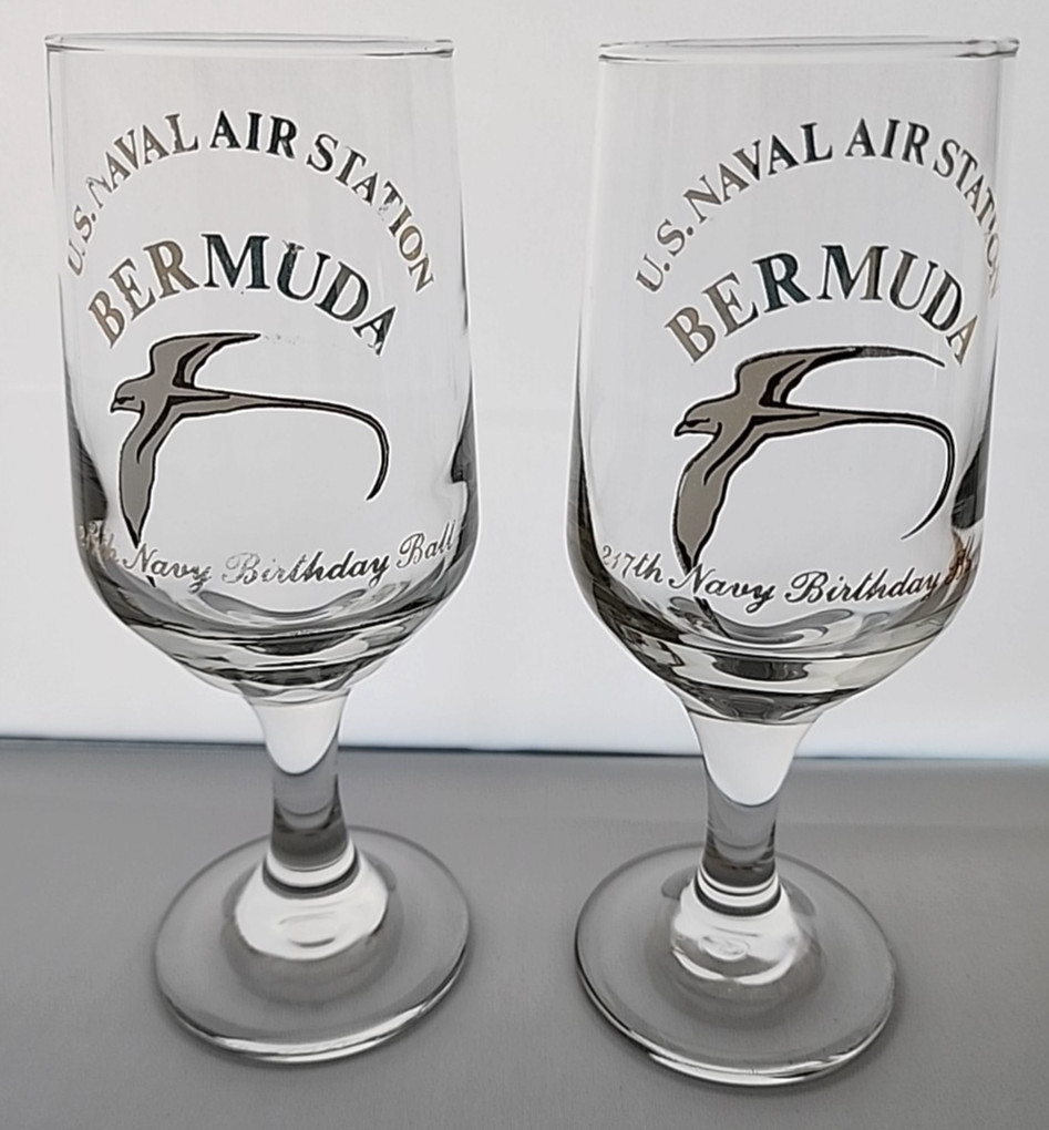 NAS Bermuda 217th Navy Birthday Ball Stemmed Wine Glass Set of 2 VHTF