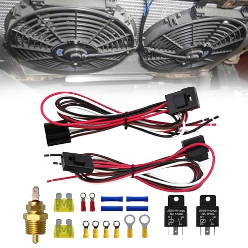 Dual Electric Fan Relay Kit with Radiator Electric Fan Thermostat Kit Fan