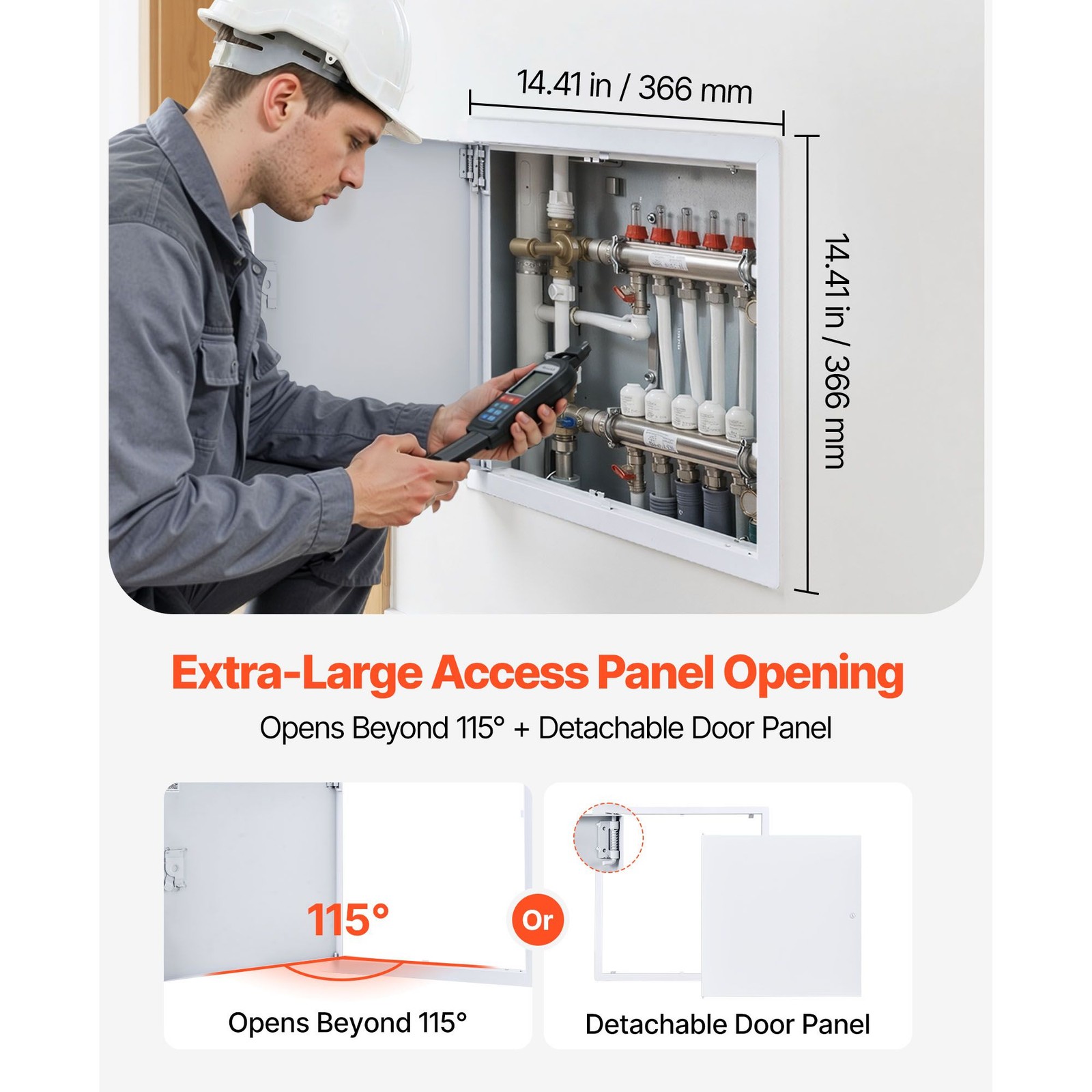 Galvanized Access Panel for Drywall/Ceiling — 15.2x15.2in, 14.4in Cutout, White