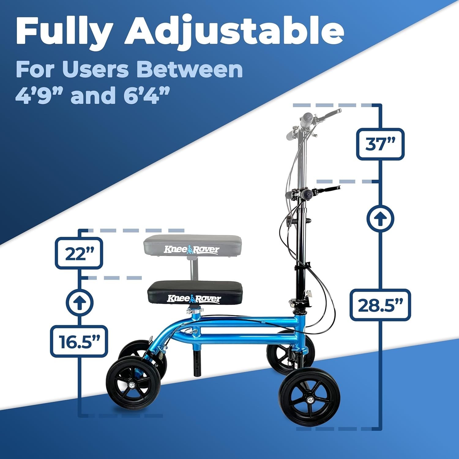 Foldable Steerable Knee Scooter - Reliable Mobility Aid for Foot Surgery, Blue