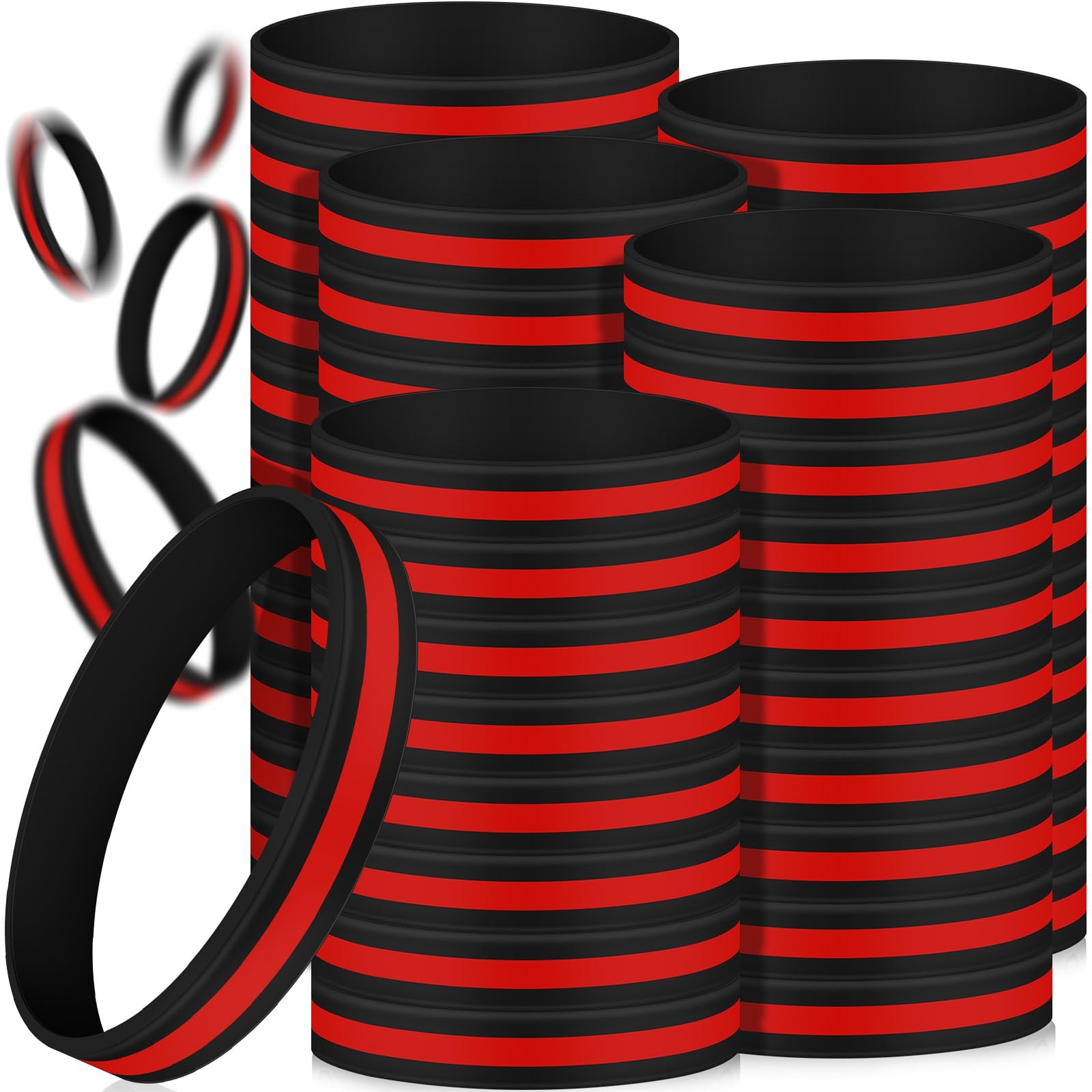 Wavwavw 50 Pcs Thin Red Line Rubber about 7.95 x 0.47 inch, black, red