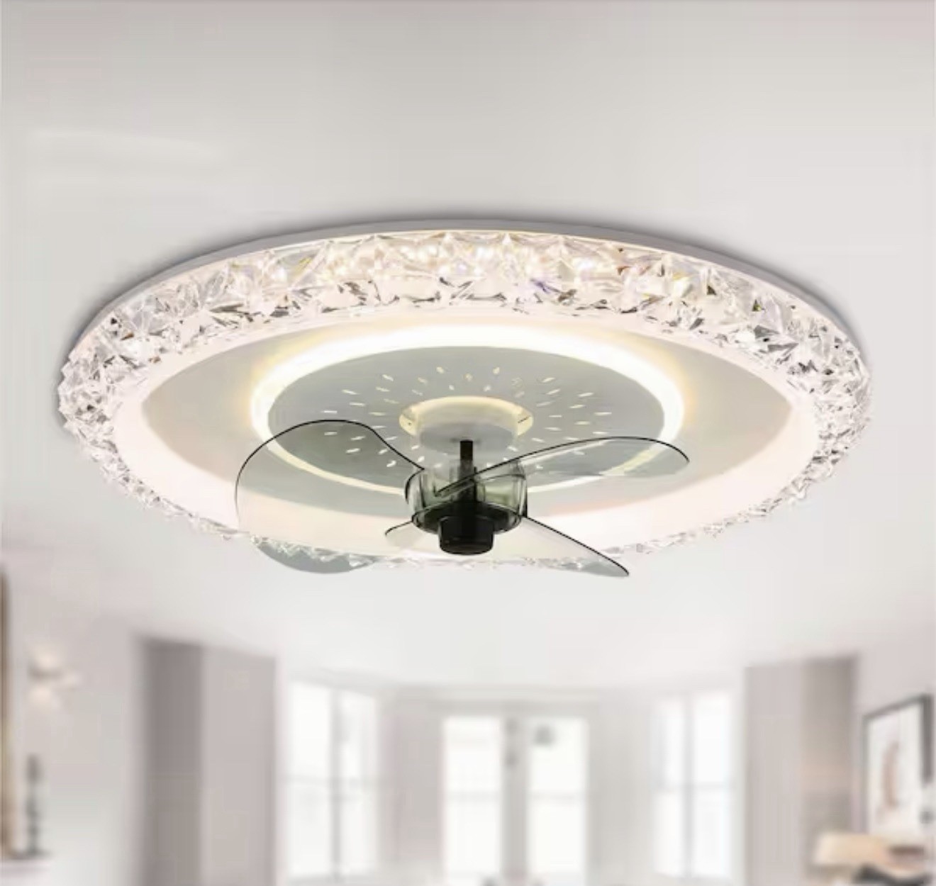 Oaks Aura DC2007 20in LED White Crystal Low Profile Ceiling Fan Remote