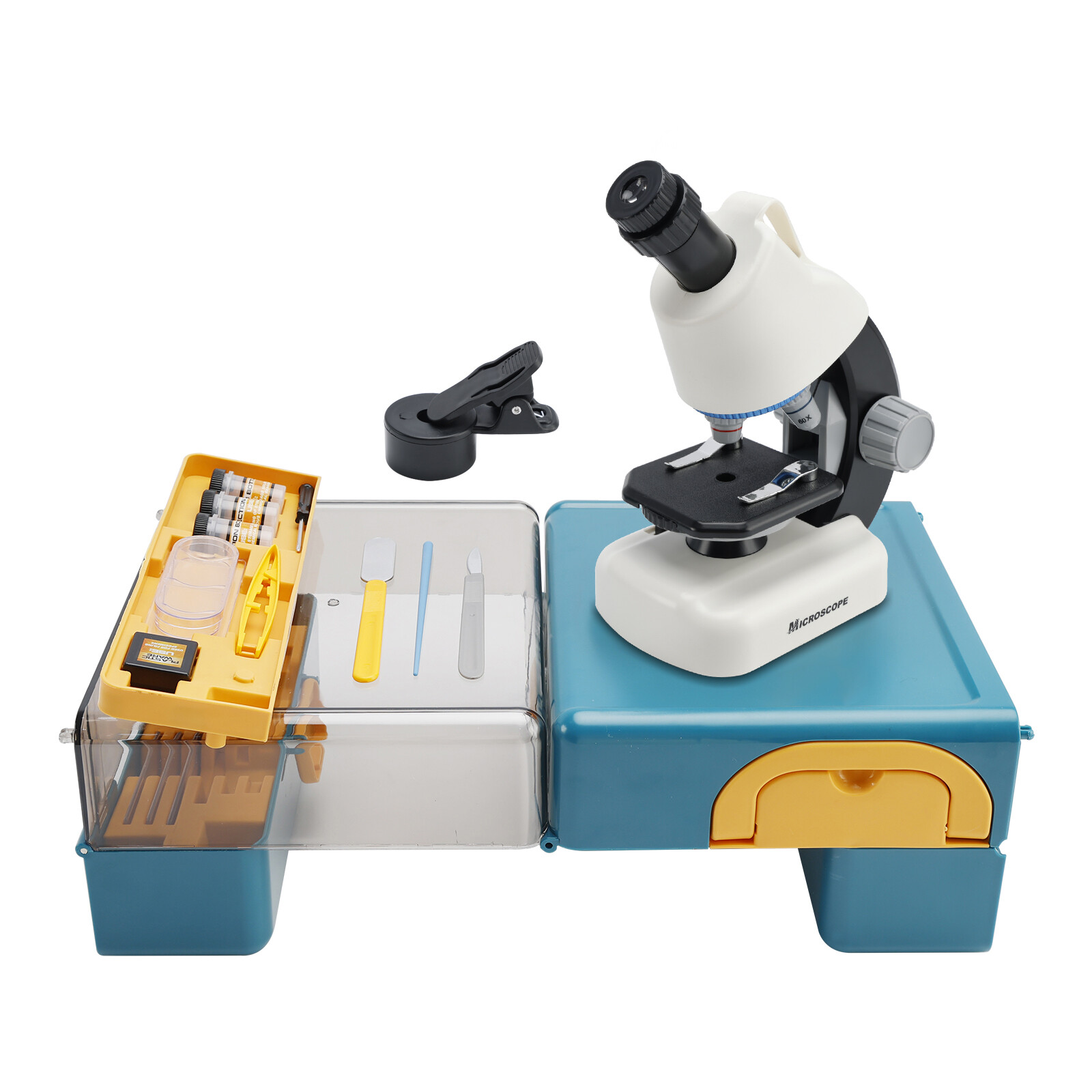Handheld Microscope LED 100X-1200X Magnification Science Toys Kit For Kid White