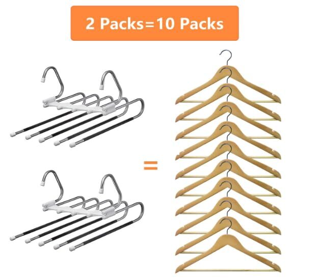 Space Saving Pant Hangers-Set of 2 for Closet. Multiple Layers Multi Function...