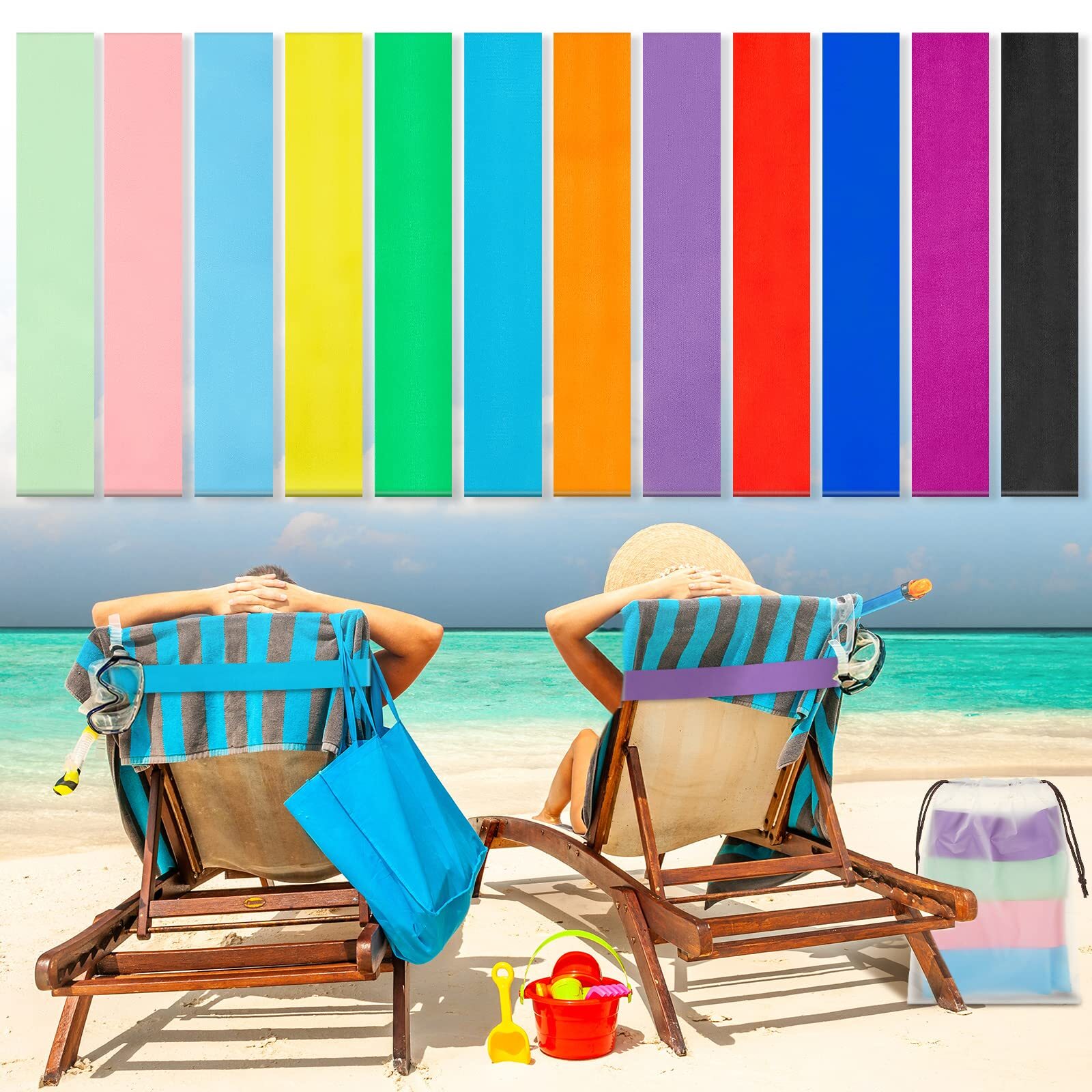 12 Pcs Christmas Beach Towel Bands for Beach Chairs Towel Clips Lounge Beach ...