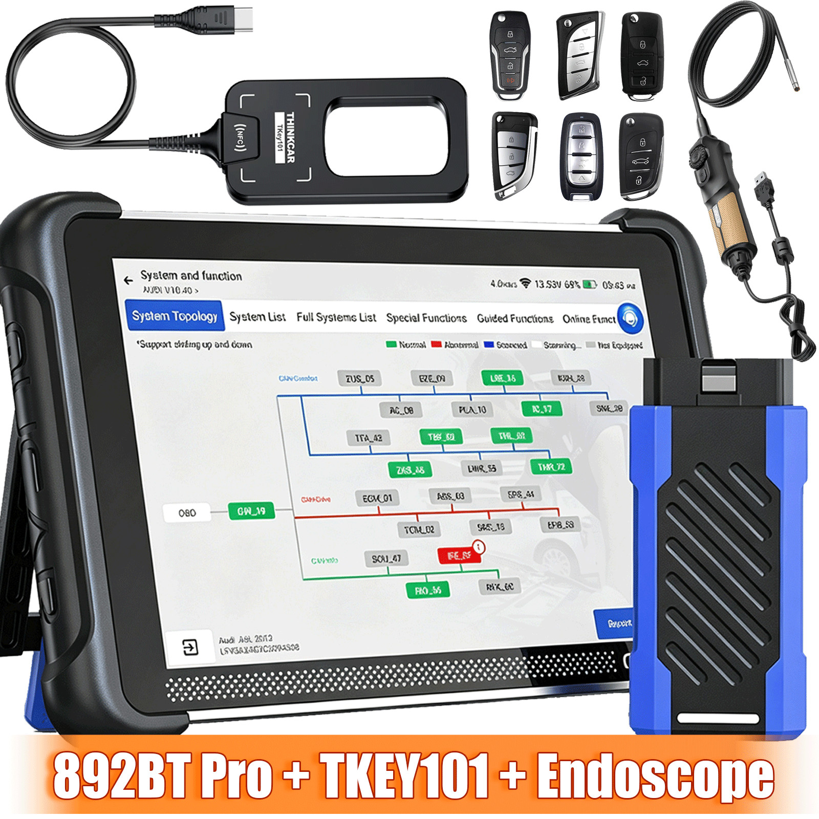 MUCAR 892BT Topology Map OBD2 Full Diagnostic Scanner + THINKCAR TKEY101/TES102