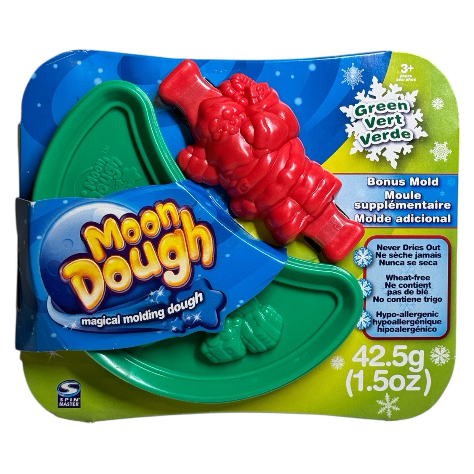 New 2010 Spin Master Moon Dough Green Set Plus Bonus Santa Mold Sensory Toy