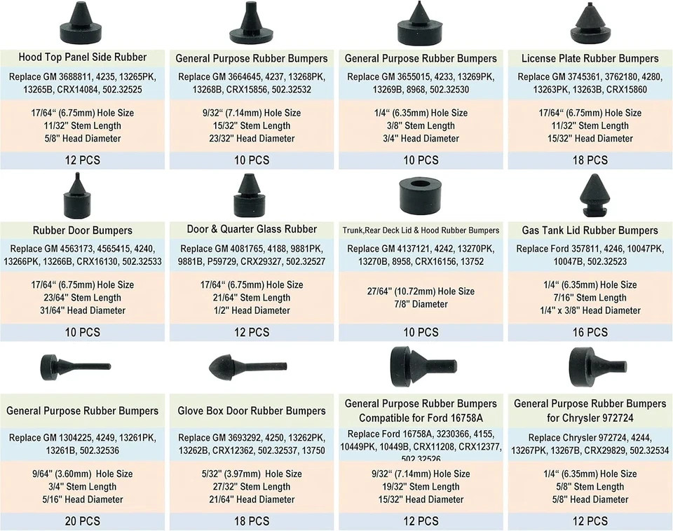 160 PCS Rubber Bumper Assortment Compatible With GM Fit Many Model