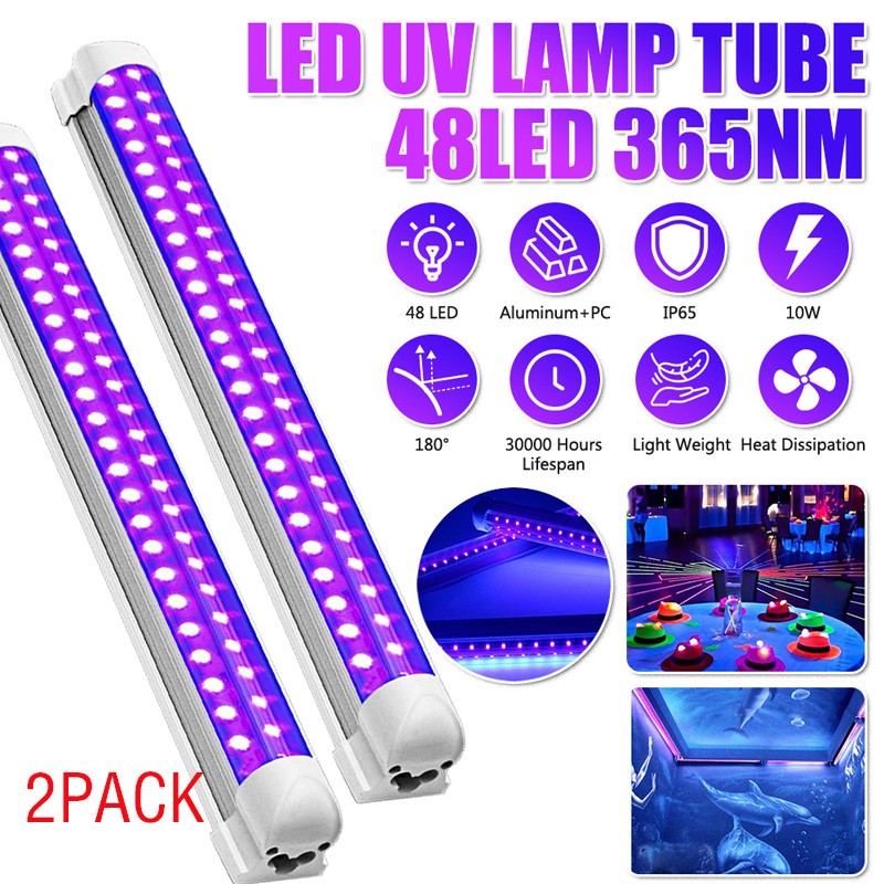 2x 365nm Blacklight 48LED UV Light Bar Tube 110V Ultraviolet Lamp DJ Party Club