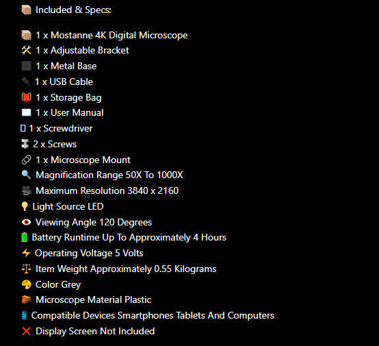 4K Digital Microscope 1000X WiFi USB Camera Metal Stand iPhone Android Windows