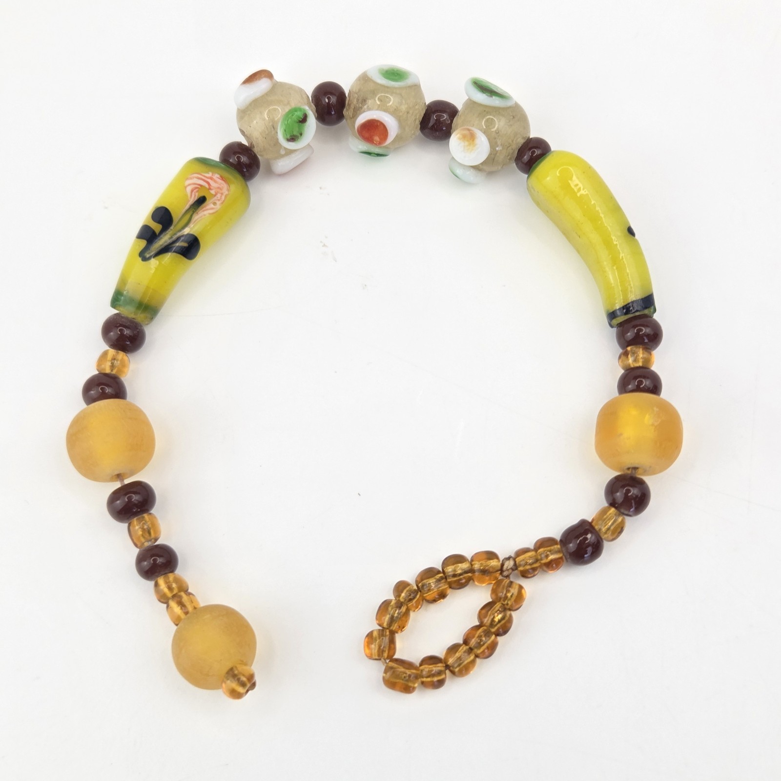 Murano Glass Yellow Bead  Bracelet 8" Long