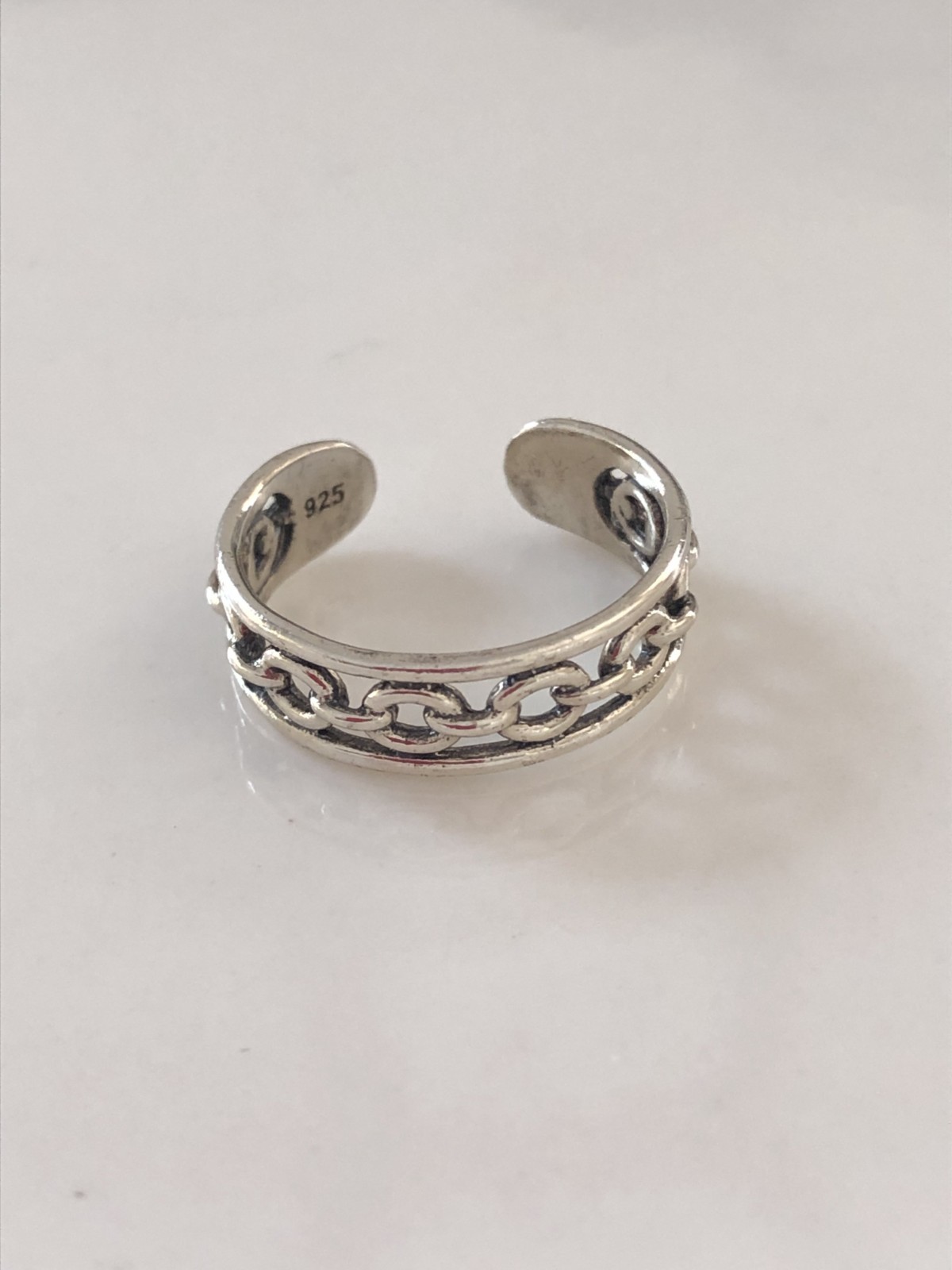 925 Sterling Silver Toe Ring Oval Chain Link Oxidised Midi Ring Adjustable