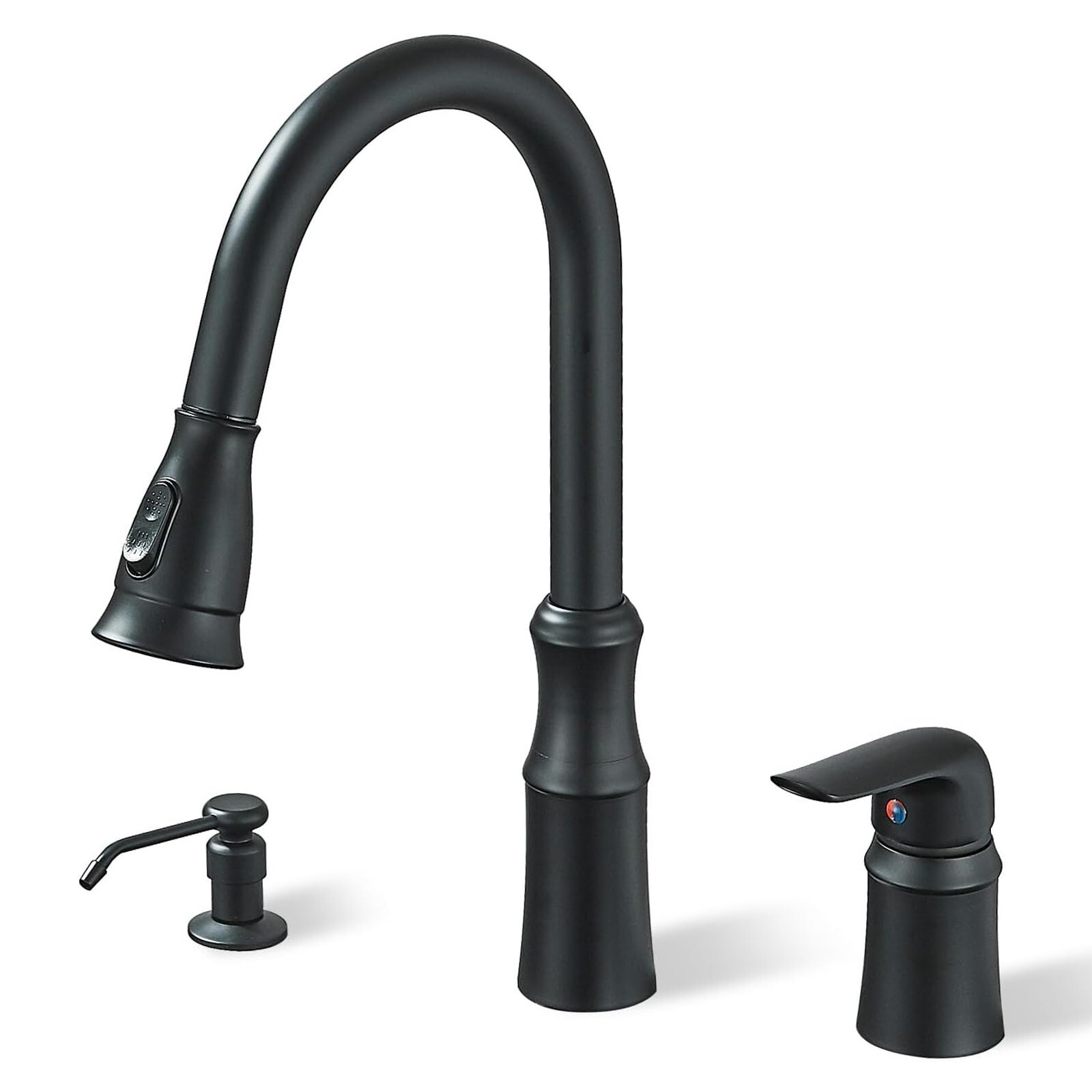 Black Kitchen Faucet Pull Down Sprayer 2 Hole Sink Mixer Faucet Soap Dispenser