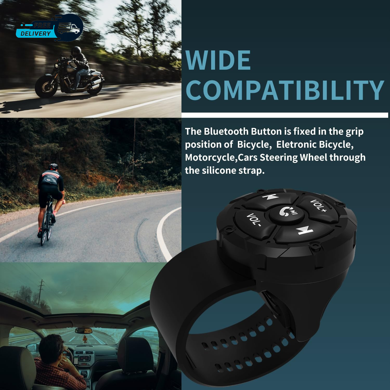 Bluetooth Media Button Remote,Waterproof Wireless Music Controller for Car Bike