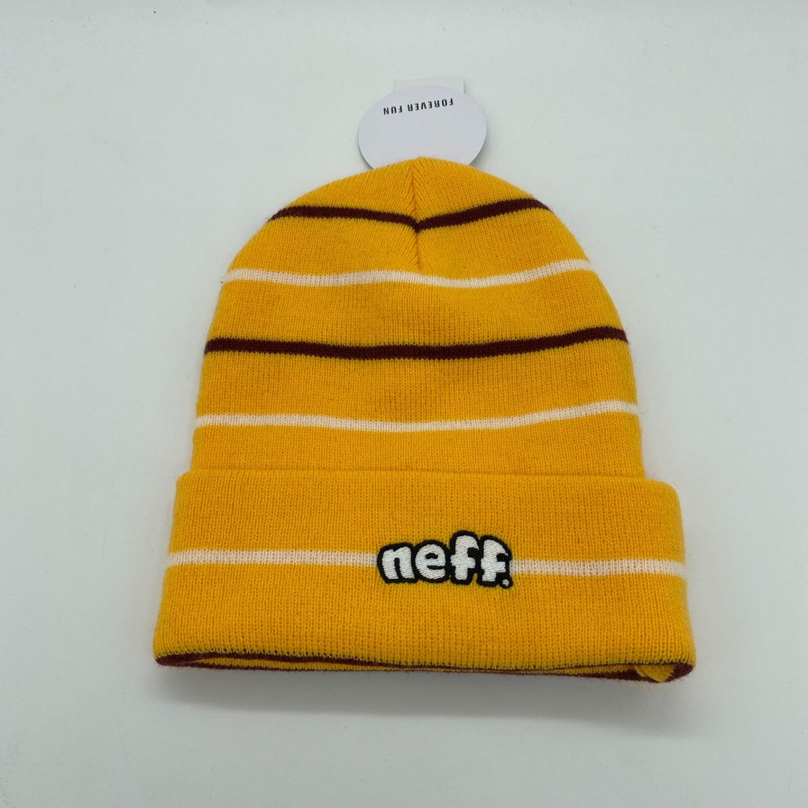 Neff Unisex Cuffed Winter Hat Warm Comfort Striped Gold Neff Logo One Size